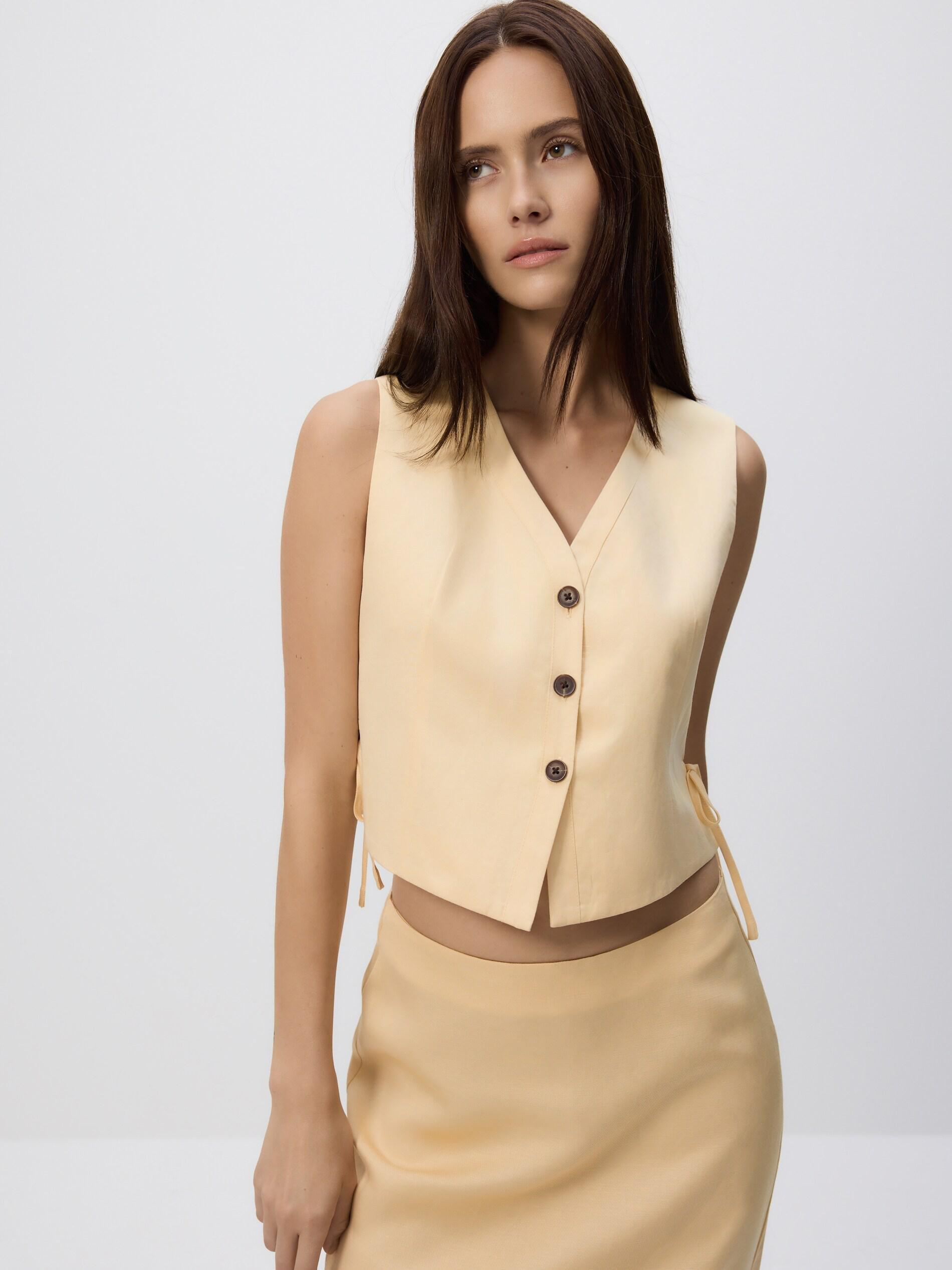 LIGHT YELLOW Linen blend vest, Yellow, large image number 0