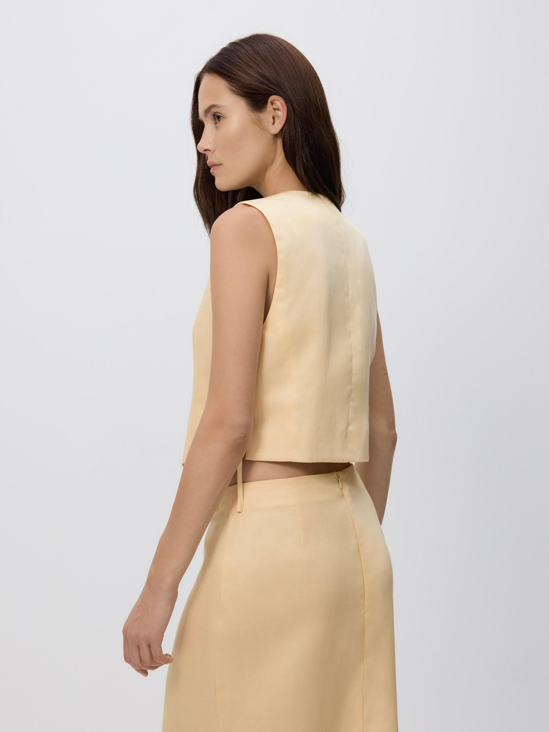 LIGHT YELLOW Linen blend vest, Yellow, large image number 1