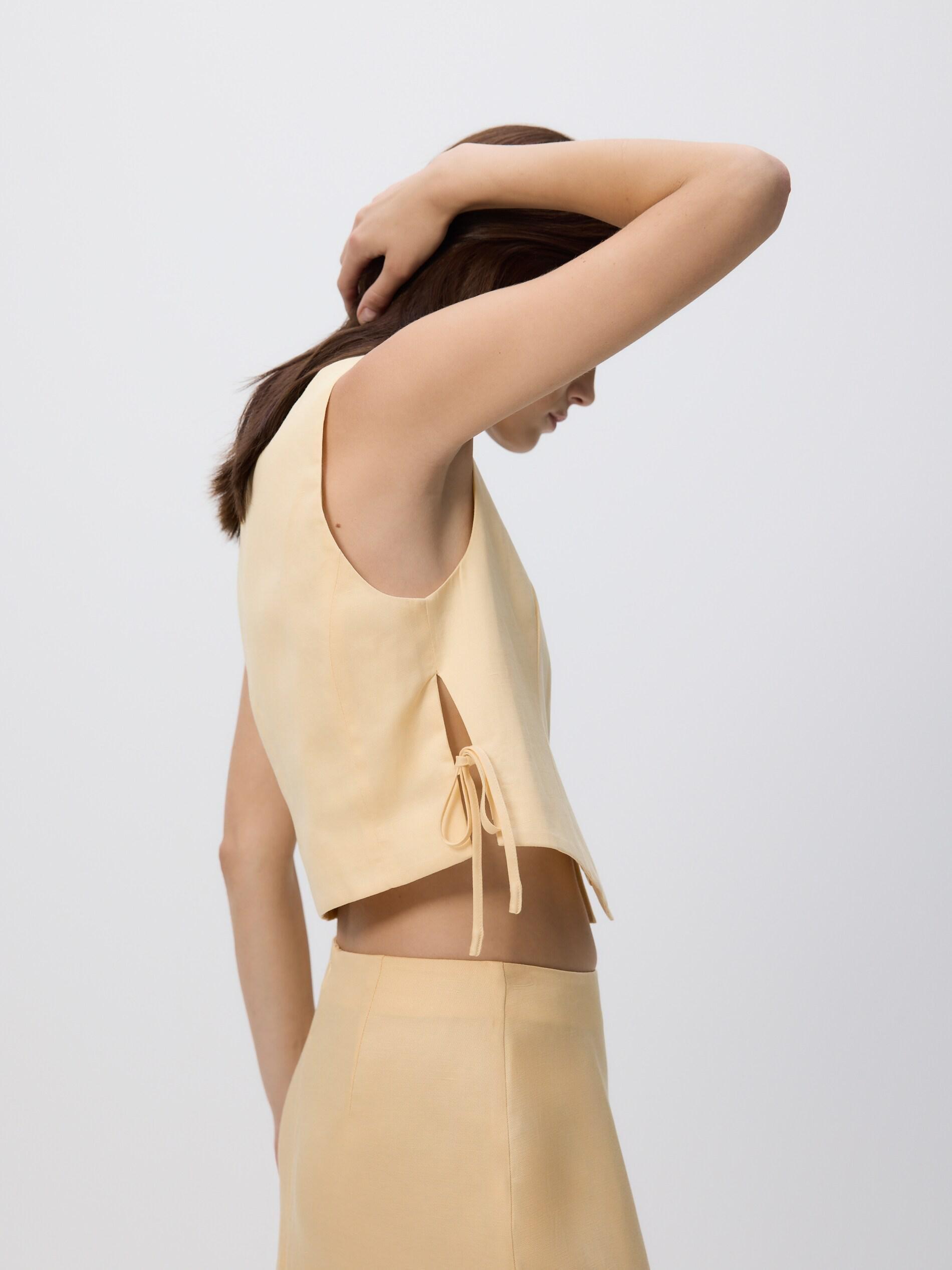 LIGHT YELLOW Linen blend vest, Yellow, large image number 4