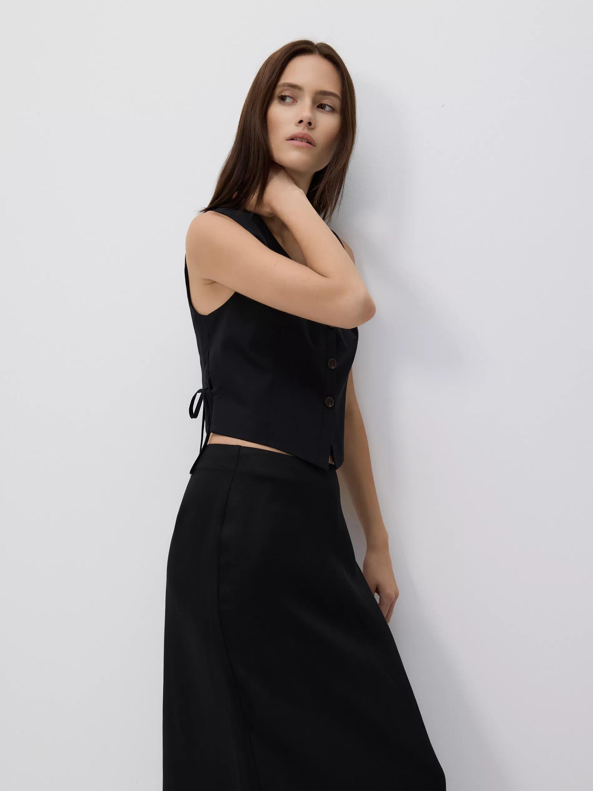 BLACK Linen blend vest, , large image number 1