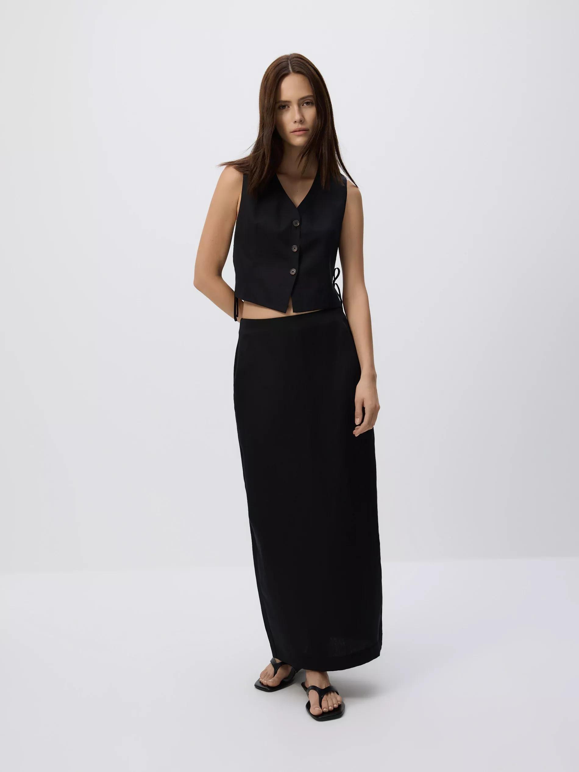 BLACK Linen blend vest, , large image number 2