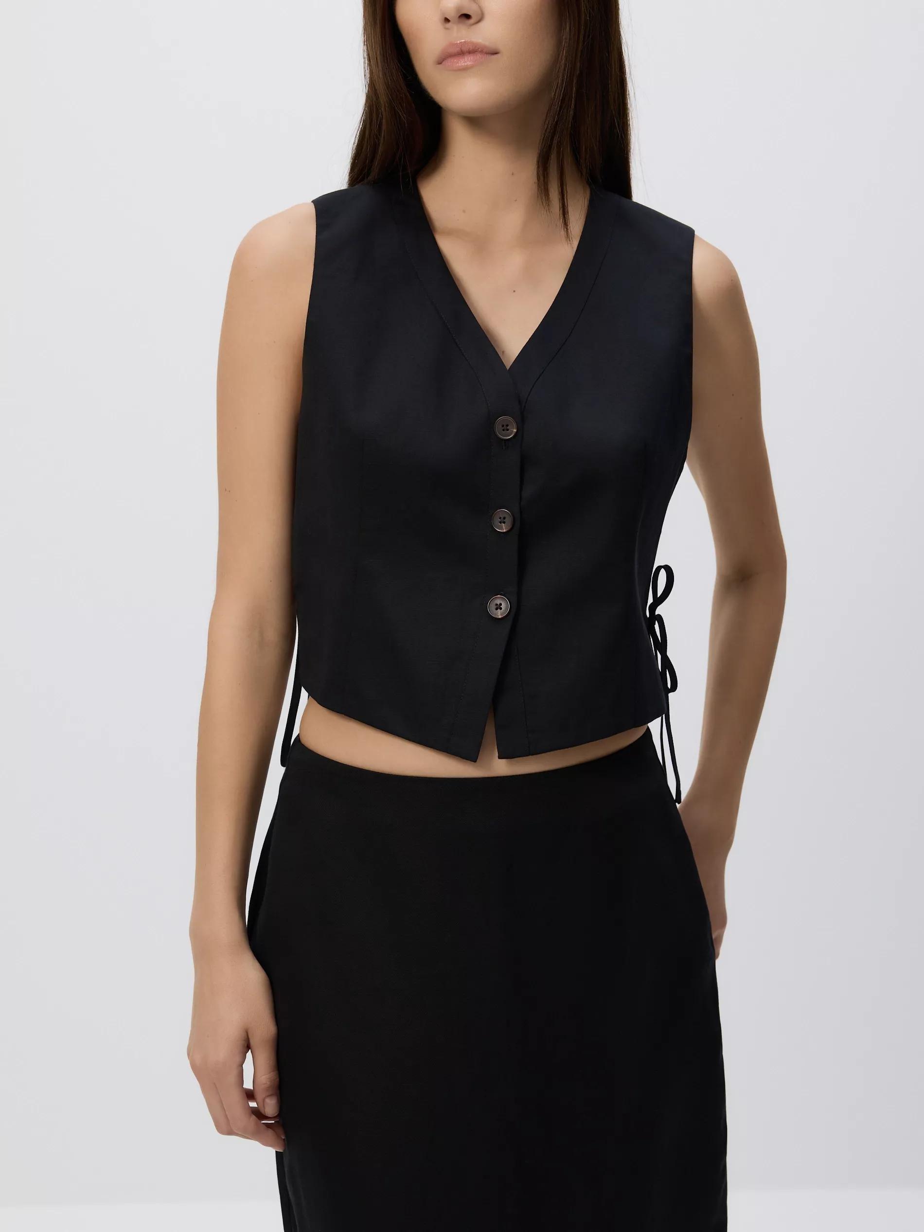 BLACK Linen blend vest, Black, large image number 3