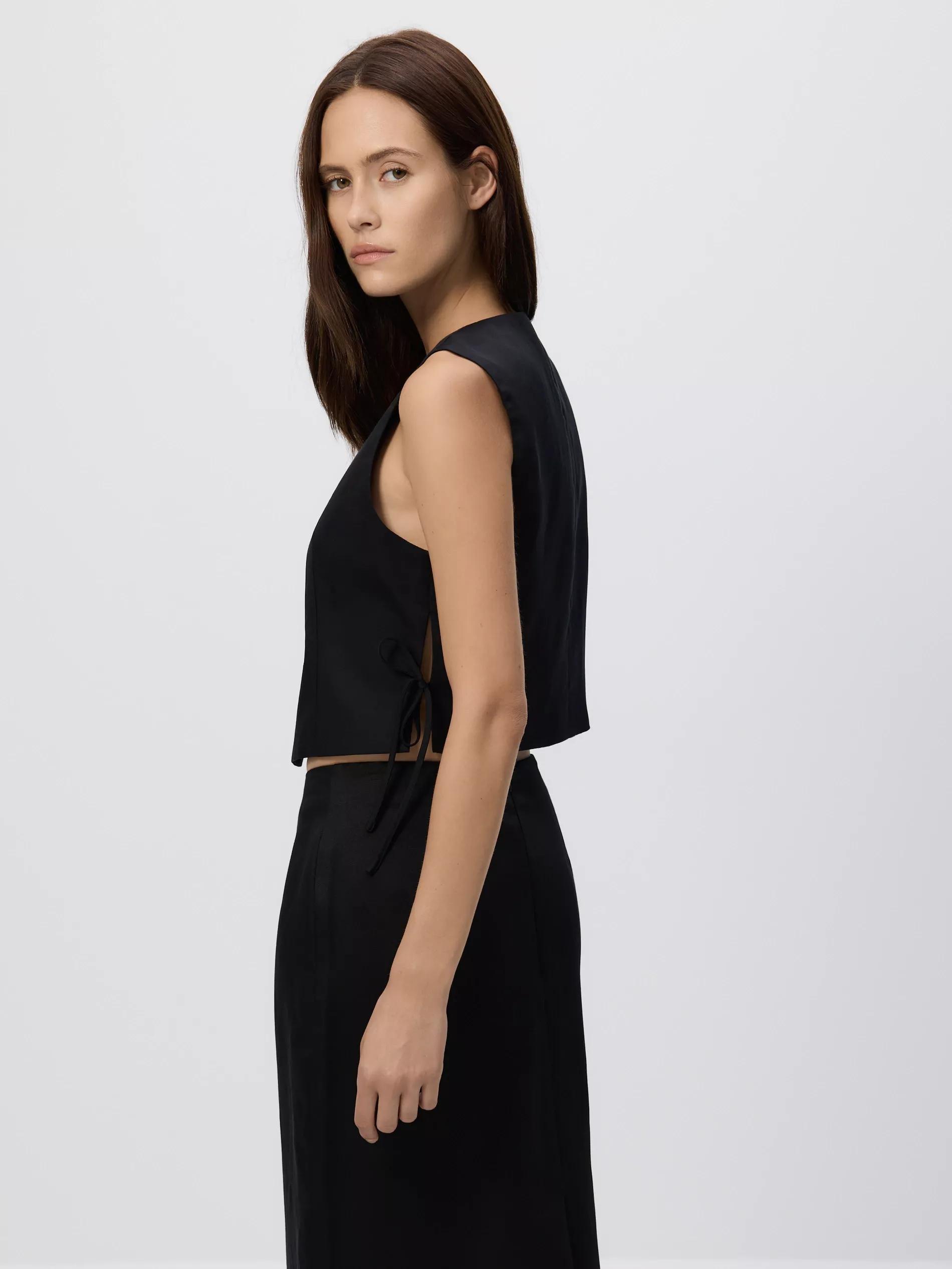 BLACK Linen blend vest, , large image number 4