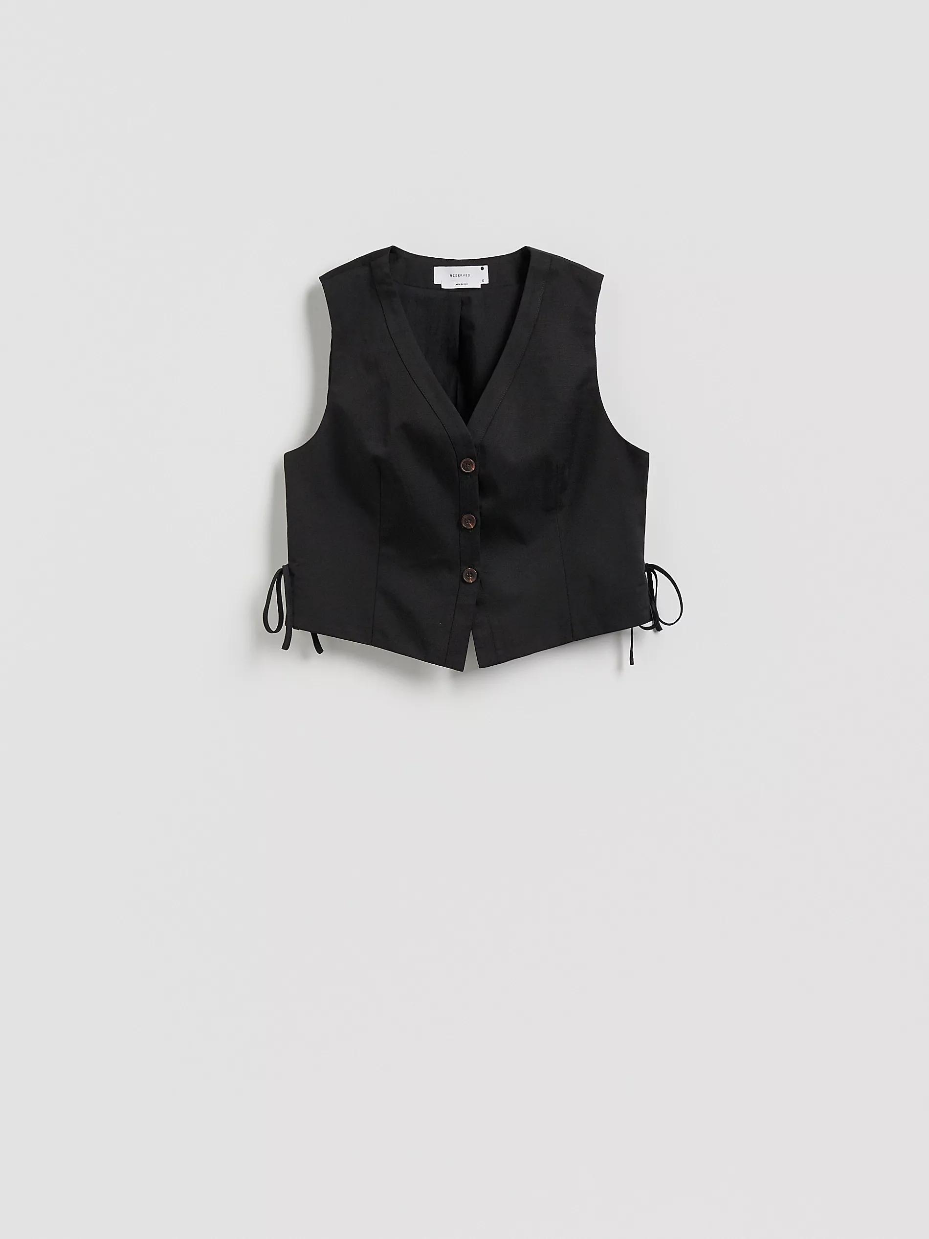 BLACK Linen blend vest, , large image number 5