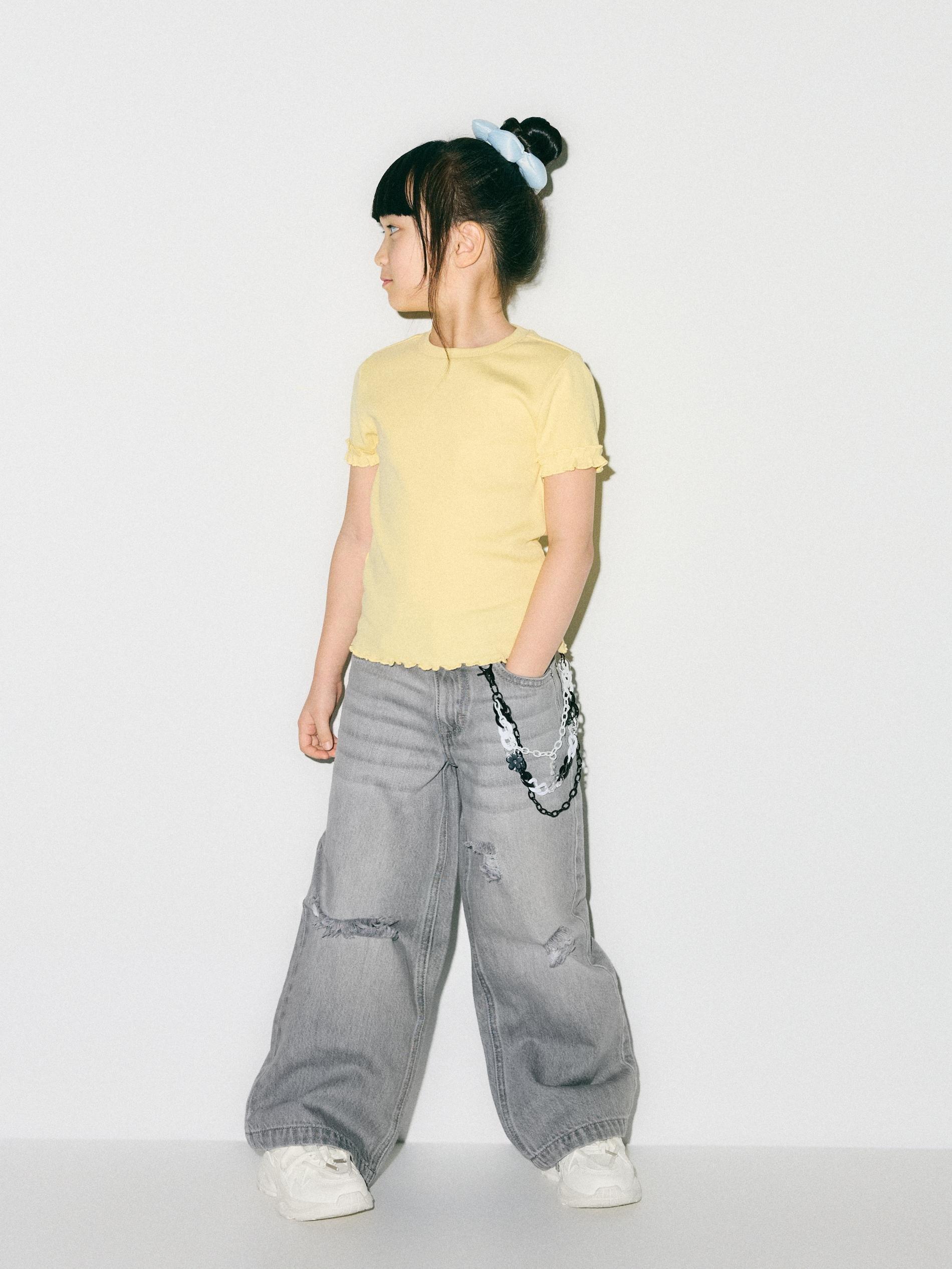 Grey Super Wide Leg Jeans With Chain, Light grey, large image number 0