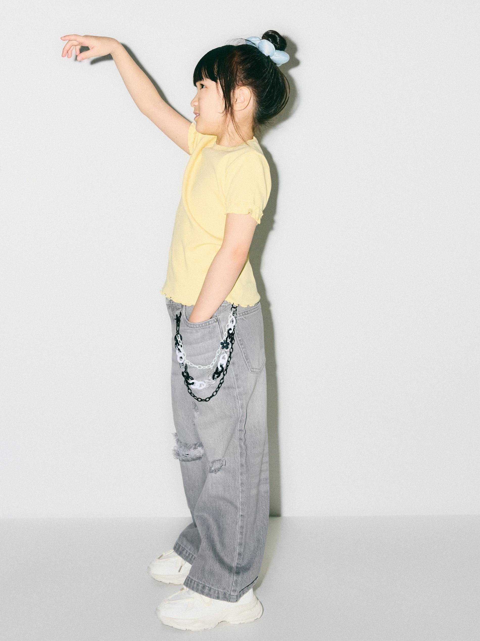 Grey Super Wide Leg Jeans With Chain, Light grey, large image number 1