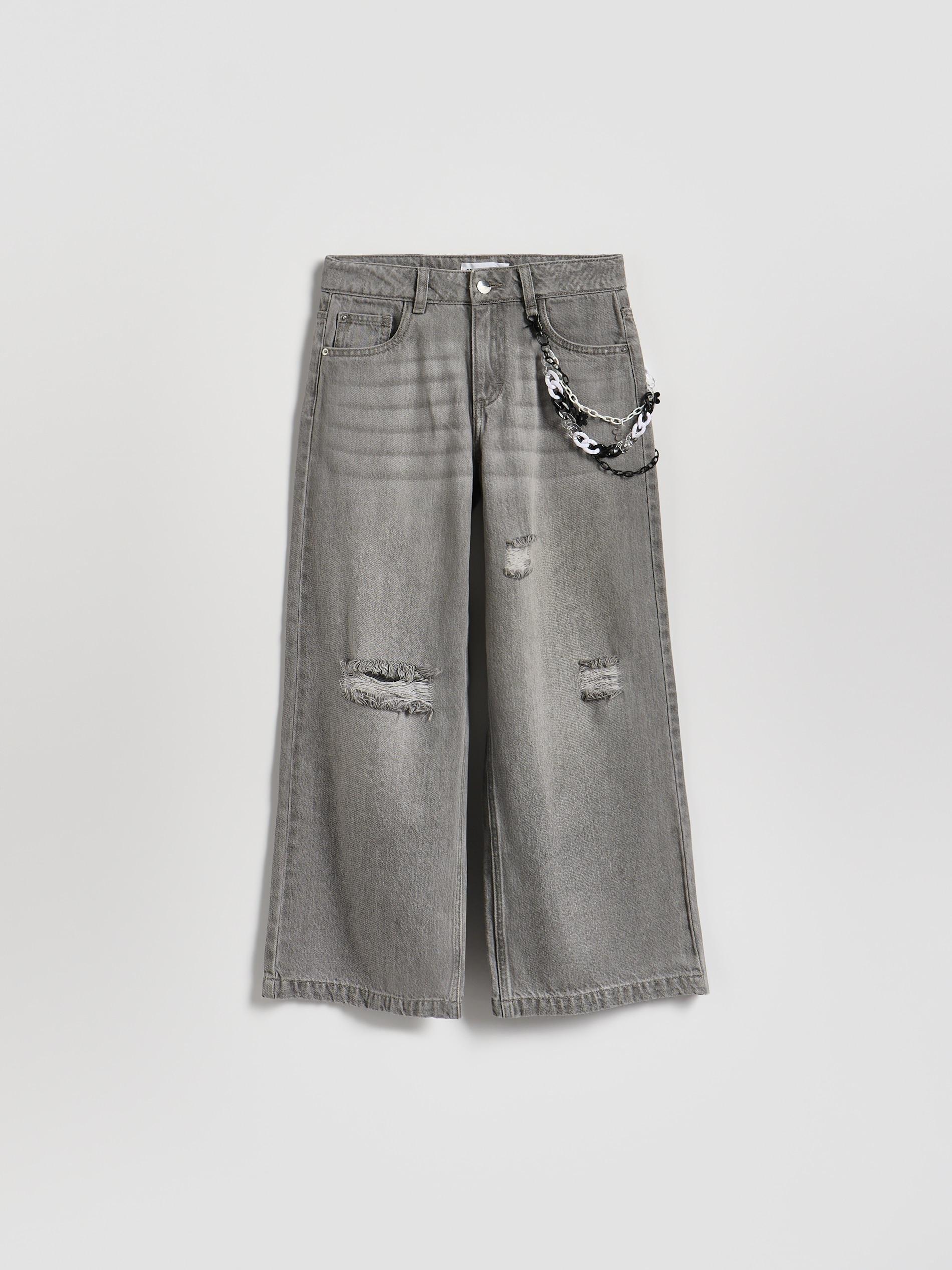 Grey Super Wide Leg Jeans With Chain, Light grey, large image number 2