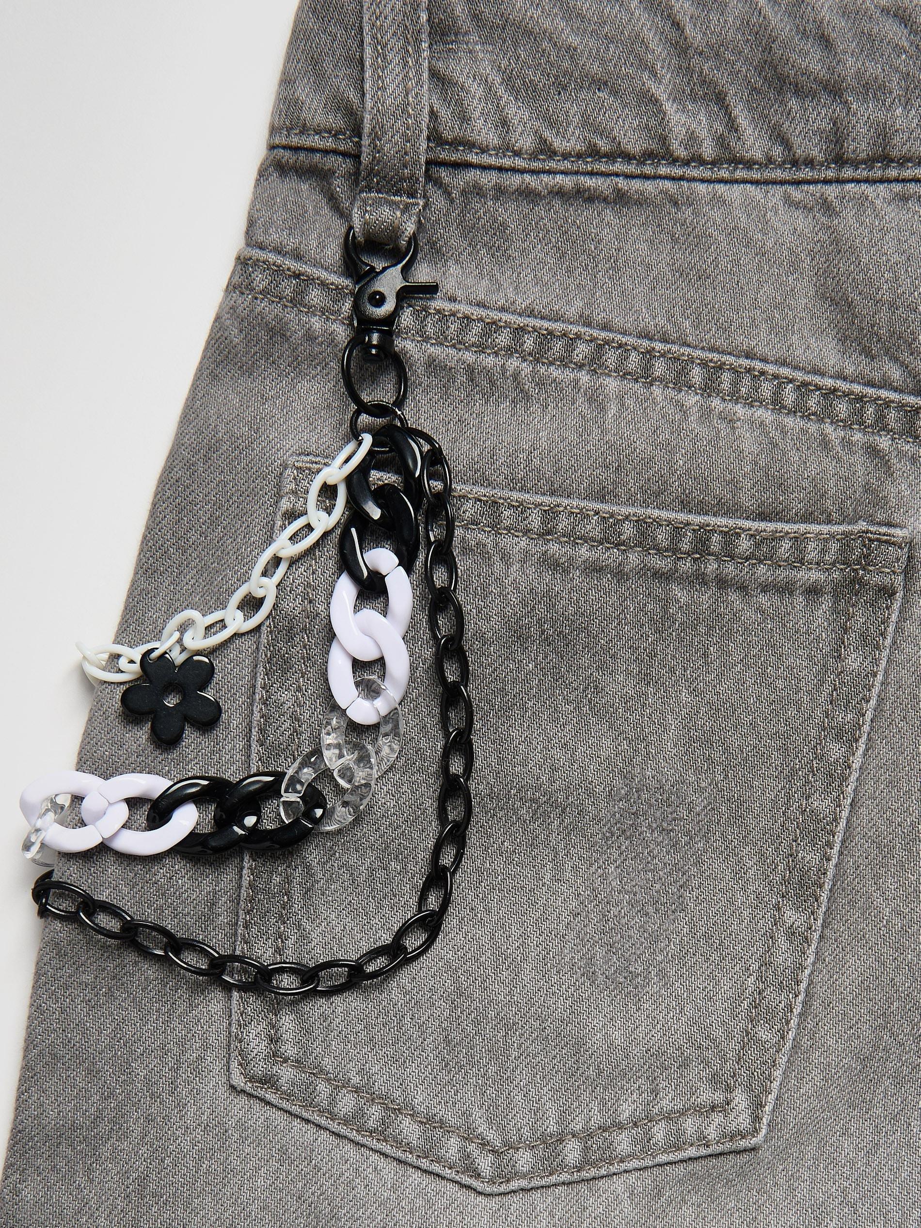Grey Super Wide Leg Jeans With Chain, Light grey, large image number 3