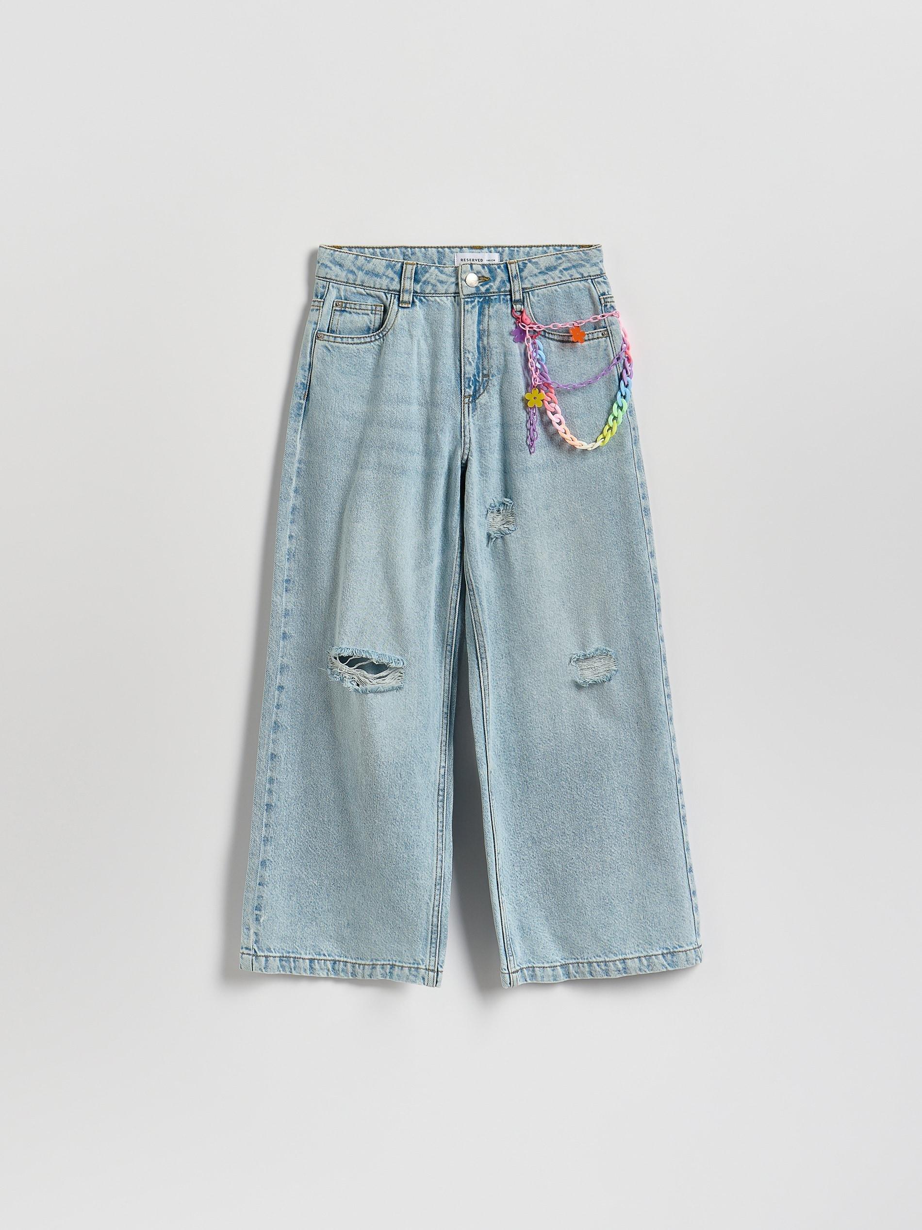 Blue Super Wide Leg Jeans With Chain, Blue, large image number 0