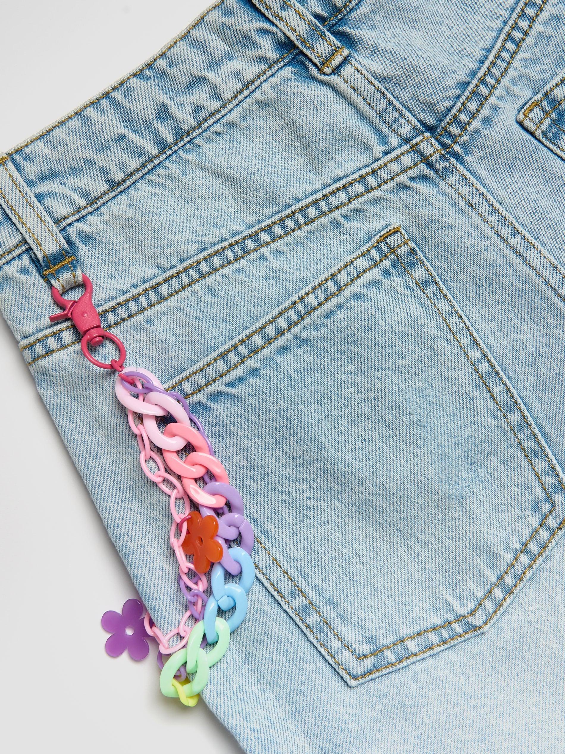 Blue Super Wide Leg Jeans With Chain, Blue, large image number 1