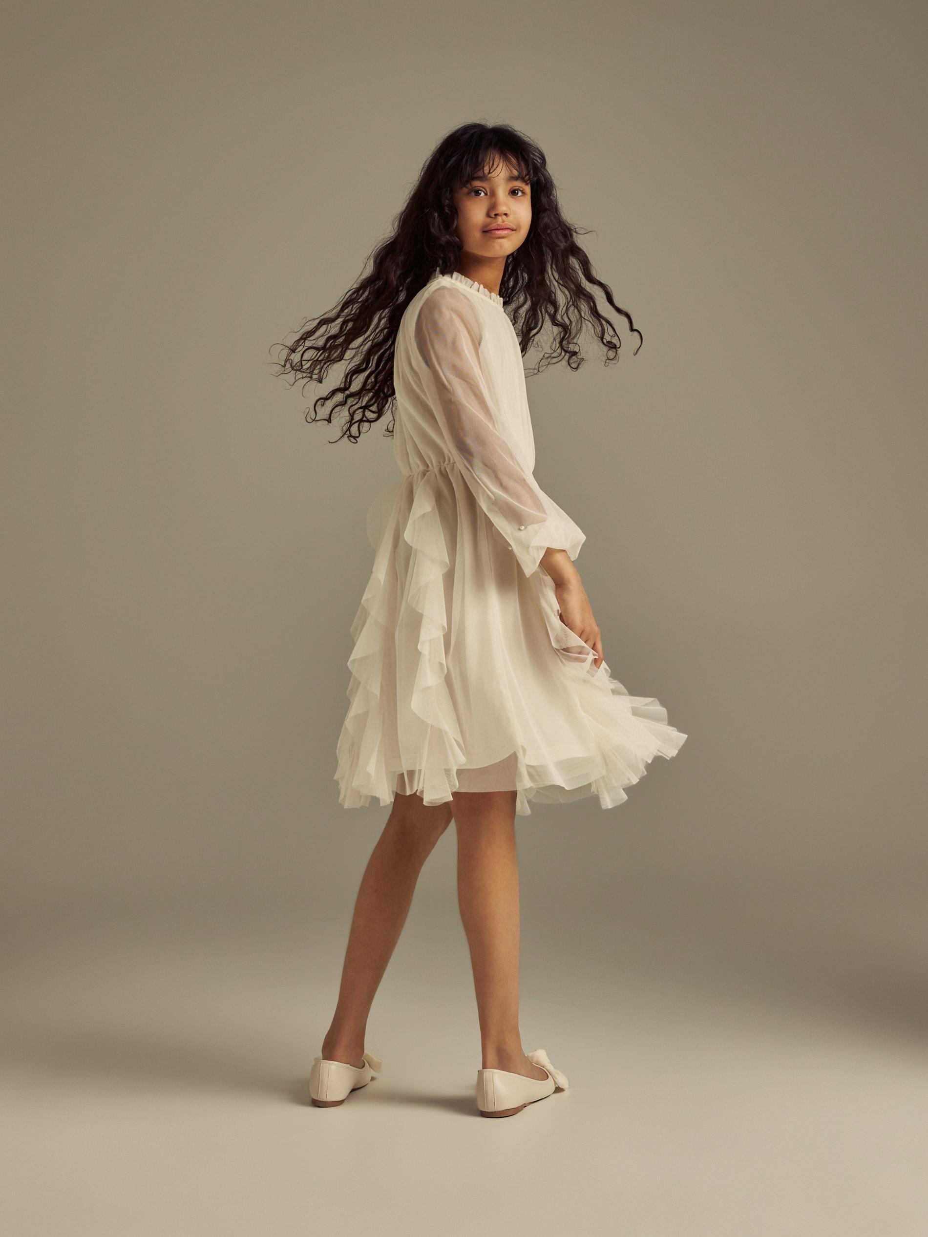 Cream Tulle Dress, Kids Girls, Ivory, large image number 3