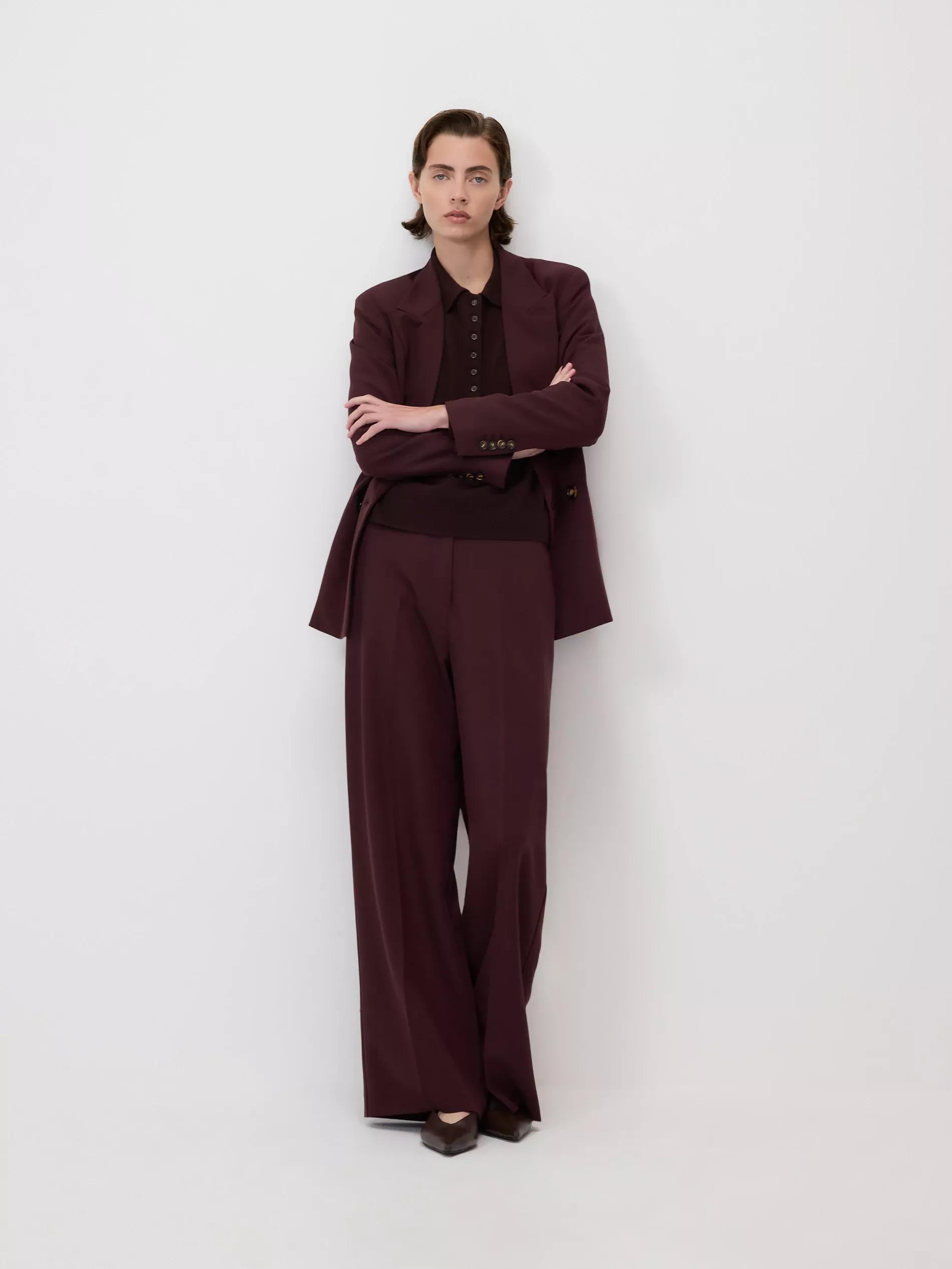 Burgundy Wide Trousers With Crease, Purple, medium