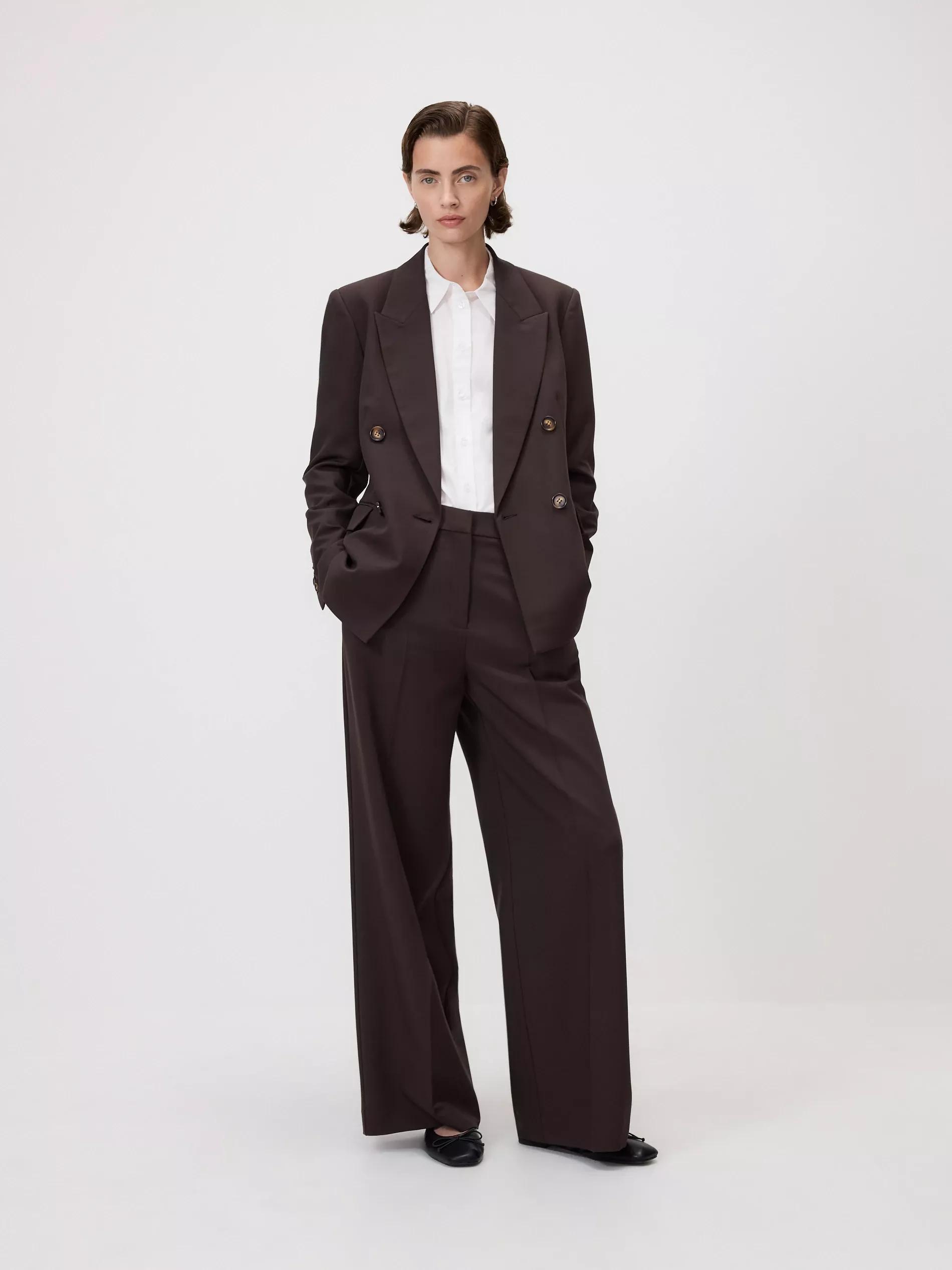 DARK BROWN Wide trousers with crease, Brown, large image number 0