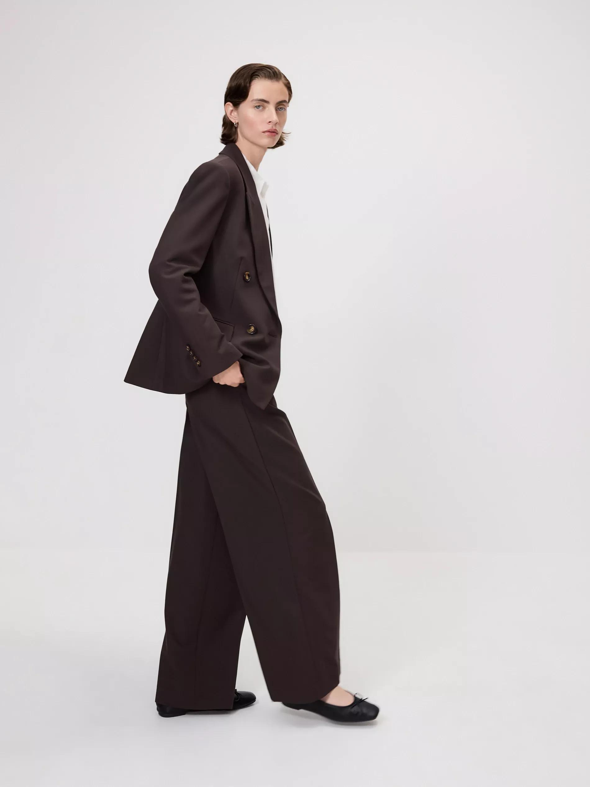 DARK BROWN Wide trousers with crease, Brown, large image number 1