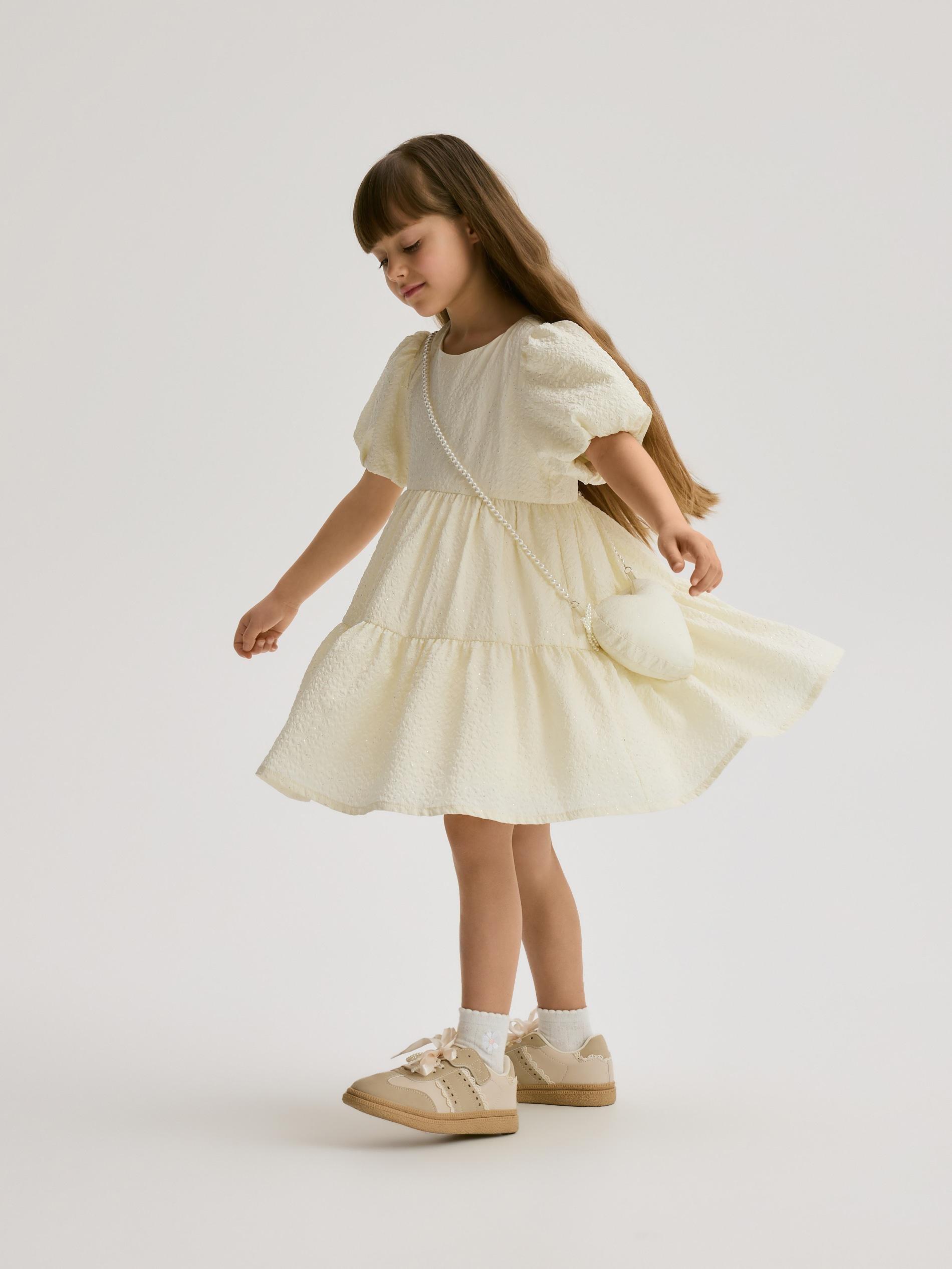 Beige Dress & Bag, Kids Girl, Ivory, large image number 0