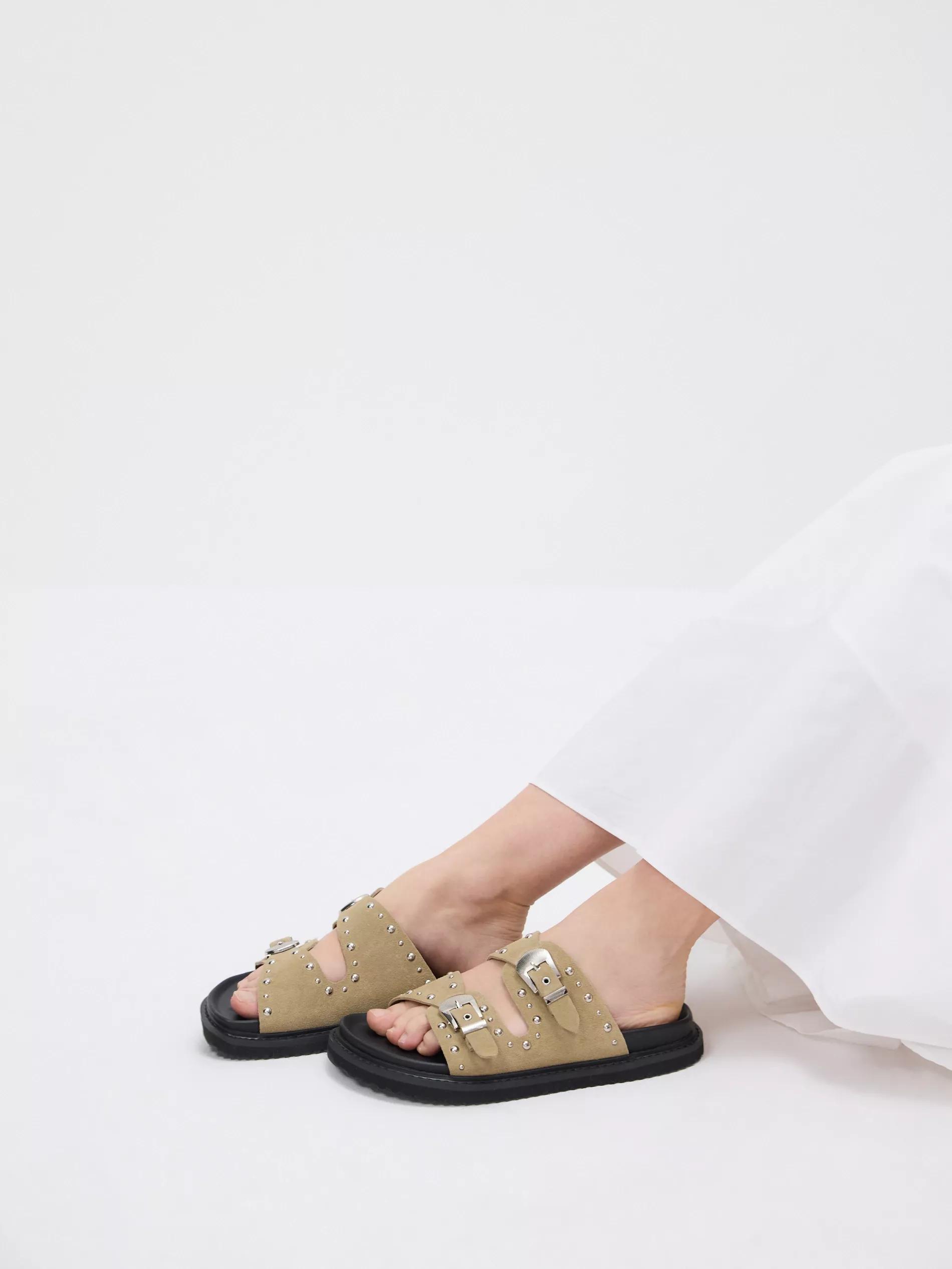 Green Suede Sliders With Buckles, , large image number 1