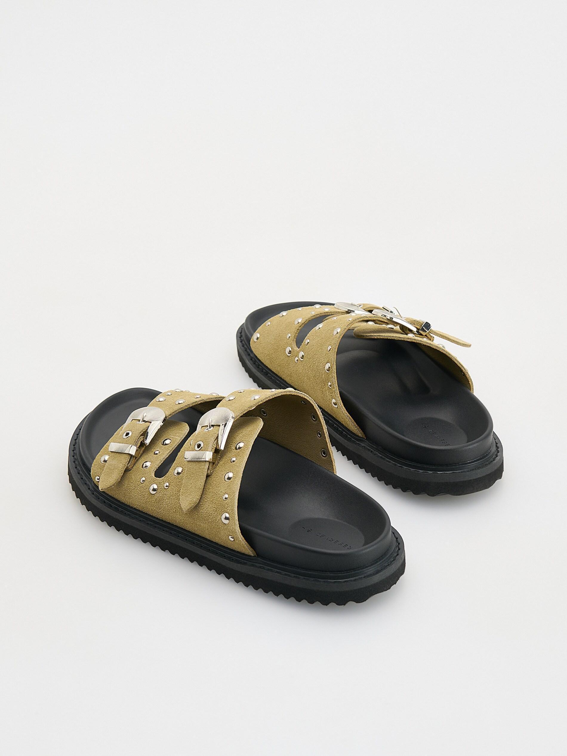 Green Suede Sliders With Buckles, Brown, large image number 4