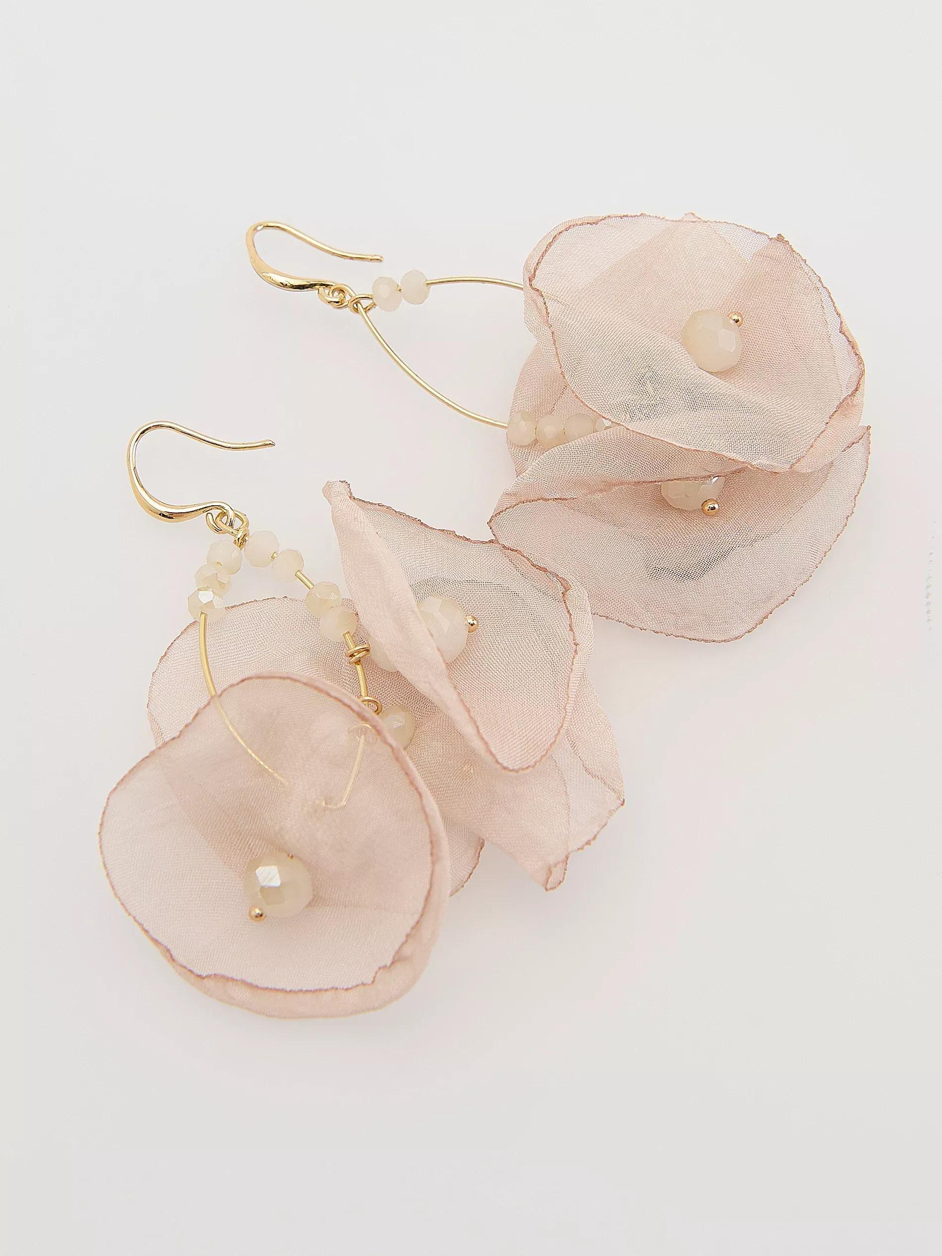 Beige Dangle Earrings, Ivory, large image number 1