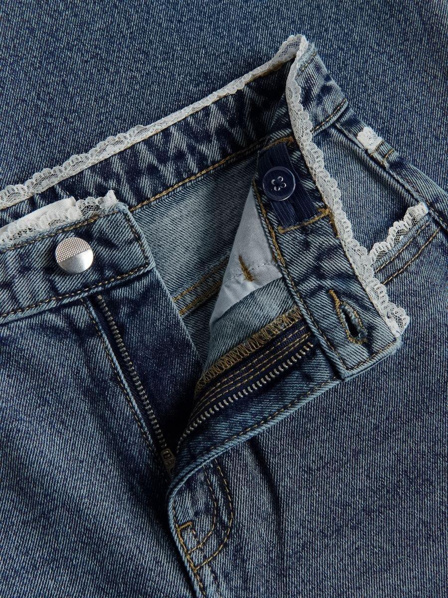 Navy Super Wide Leg Jeans With Lace, Navy, large image number 2