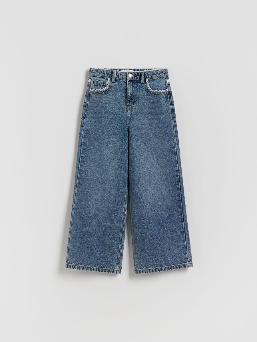 Navy Super Wide Leg Jeans With Lace, Navy, large image number 3