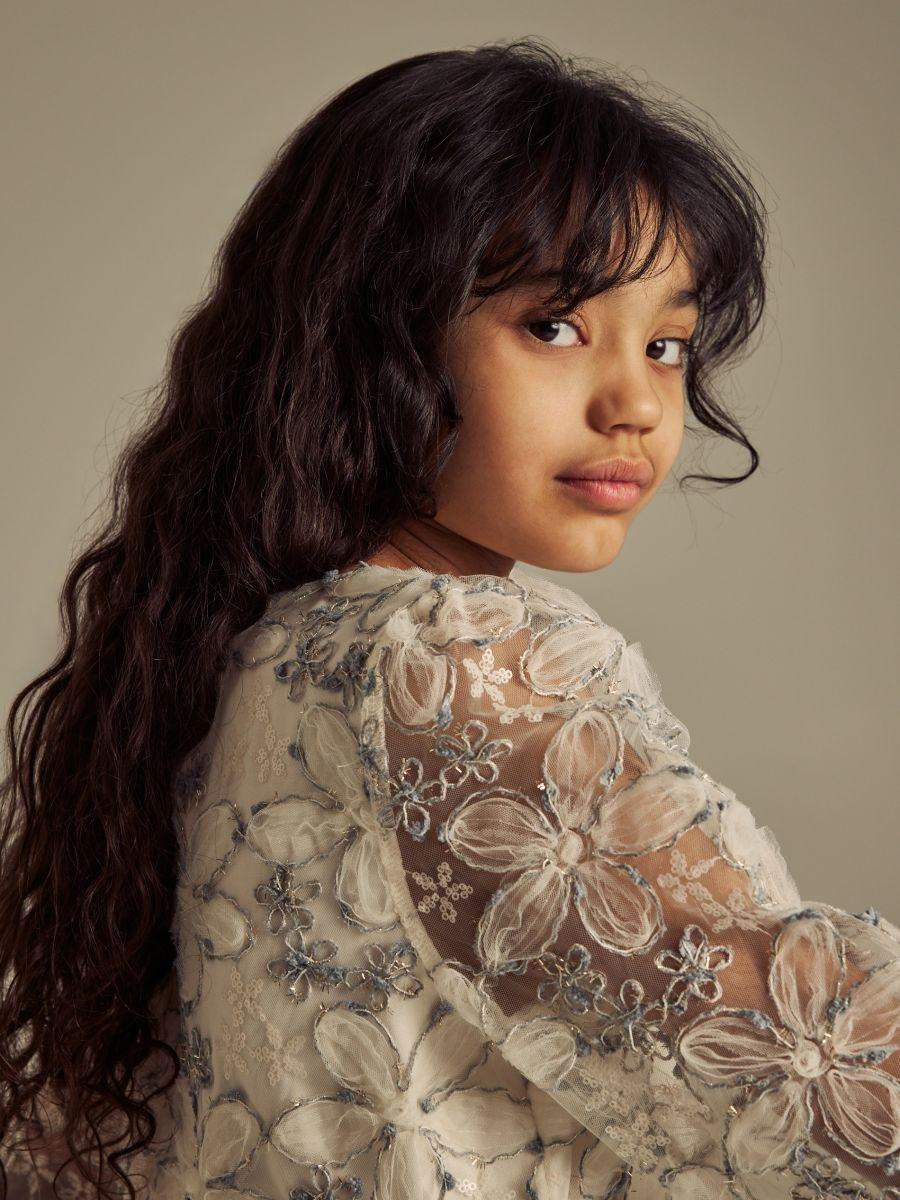 Cream Dress With Embroidered Pattern, Ivory, large image number 1