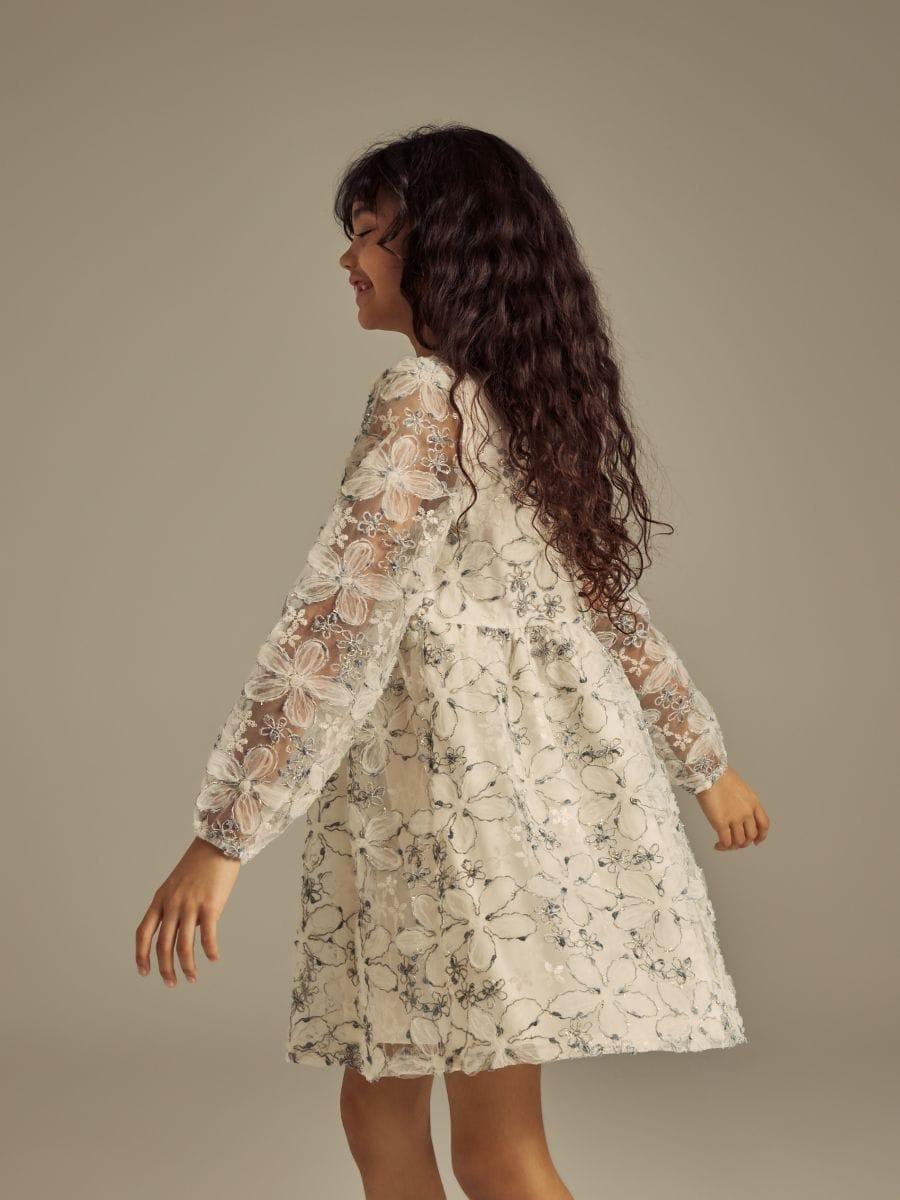 Cream Dress With Embroidered Pattern, Ivory, large image number 2