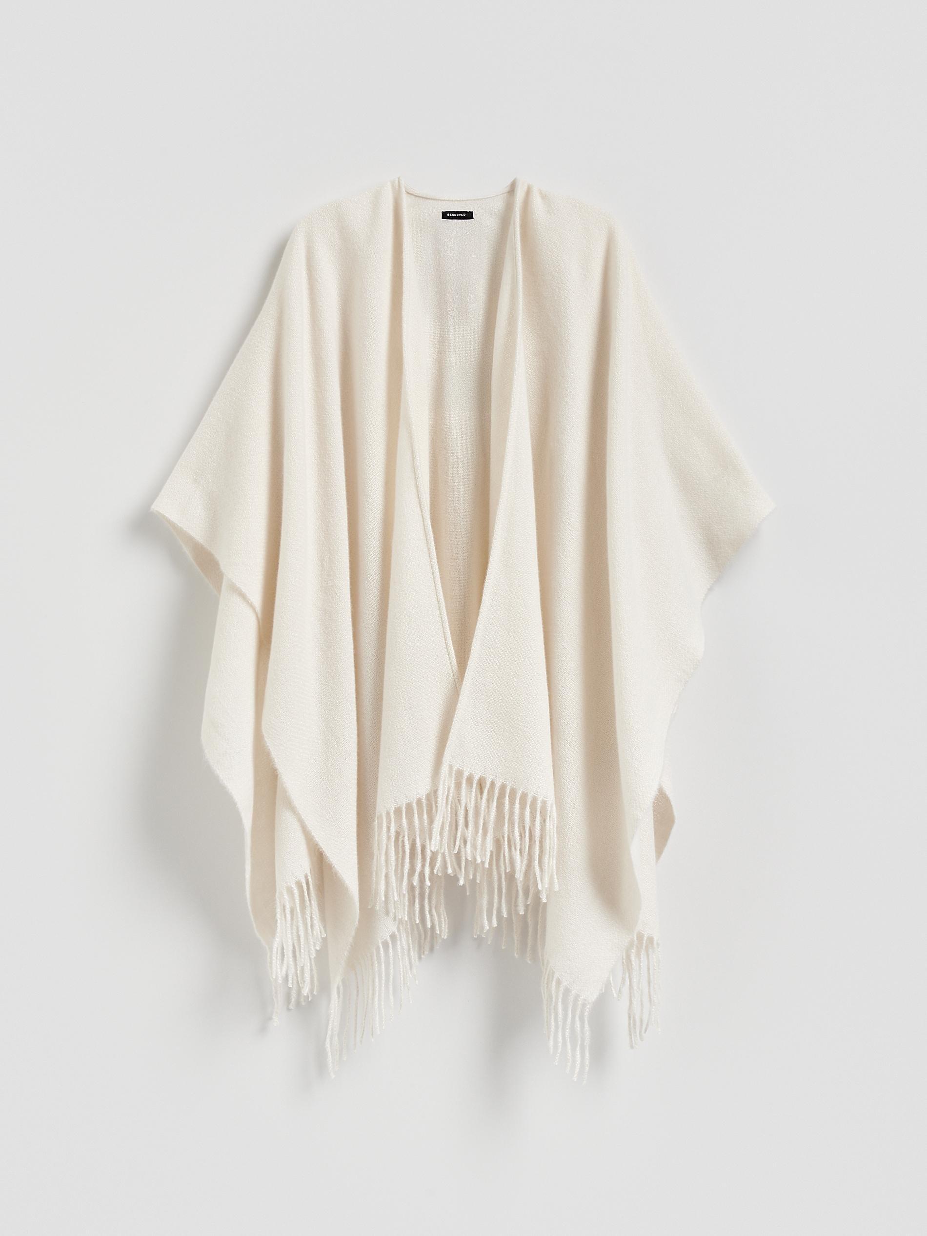 Beige Poncho With Fringes, Beige, large image number 0