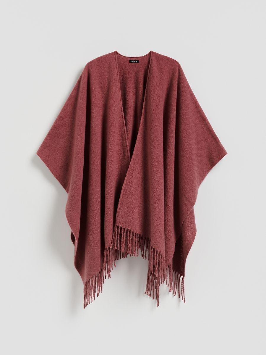 Pink Poncho With Fringes, Pink, medium