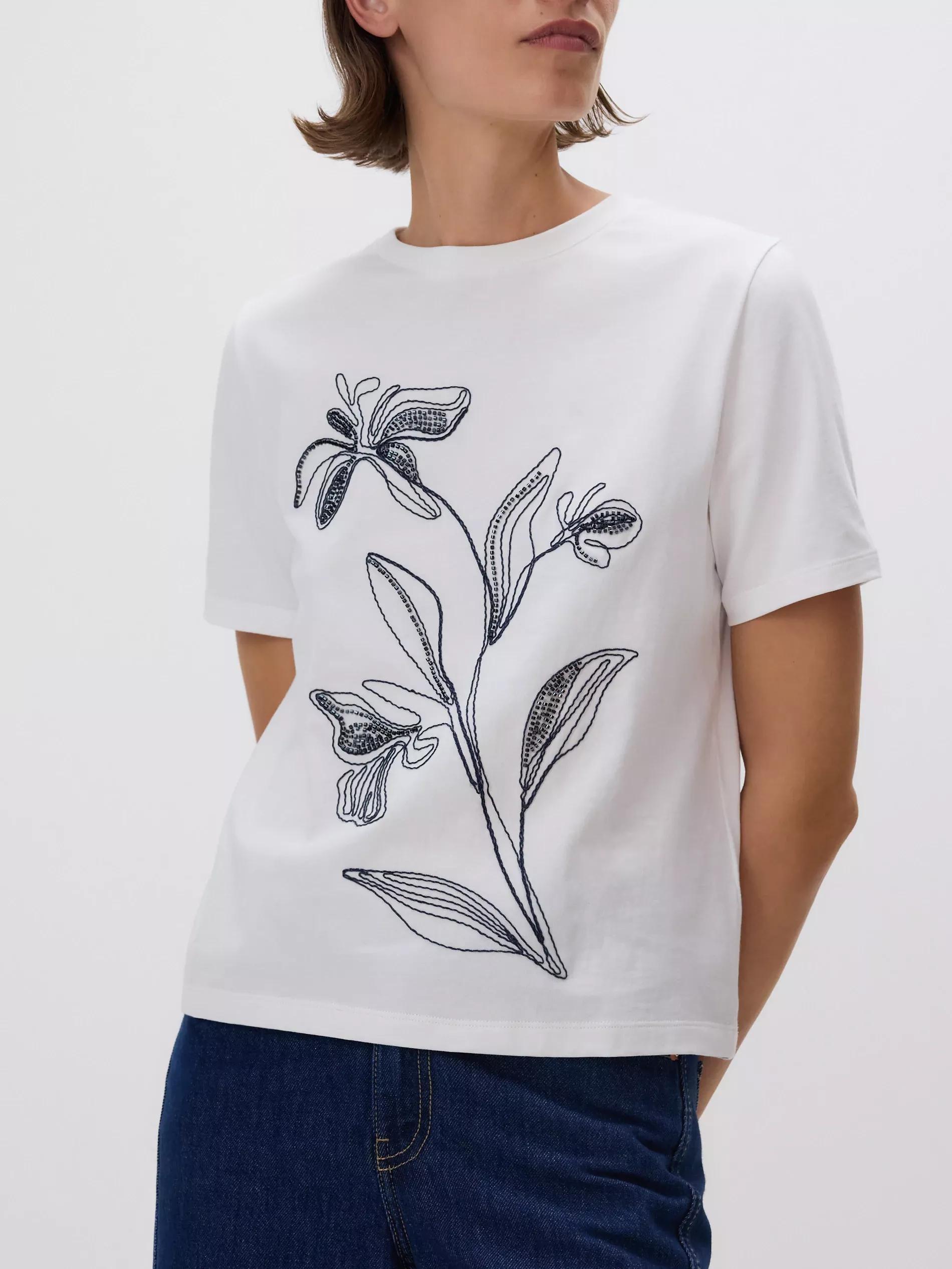 Cream T-Shirt With Embroidered Pattern, , large image number 2
