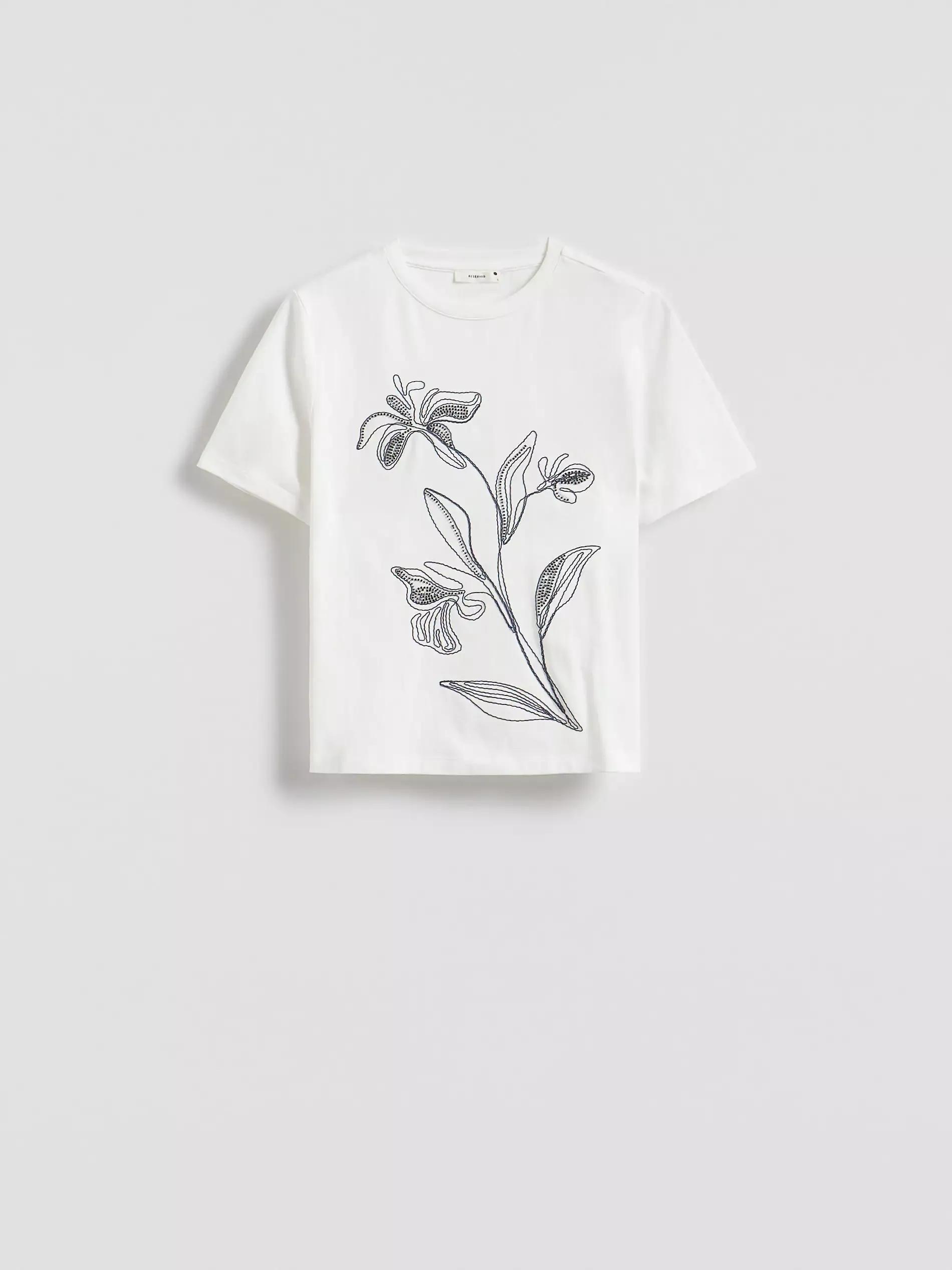 Cream T-Shirt With Embroidered Pattern, , large image number 4