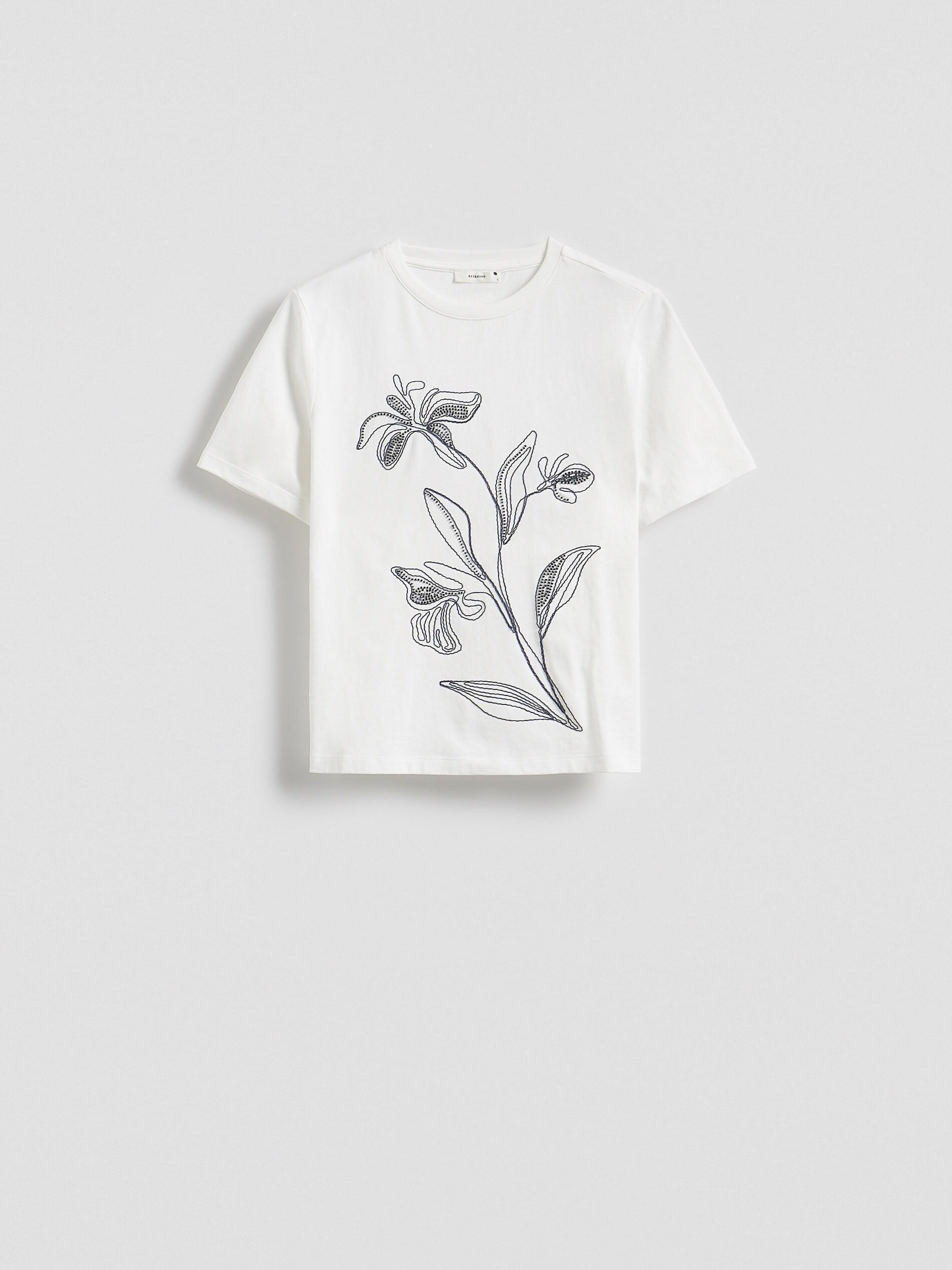 Cream T-Shirt With Embroidered Pattern, Ivory, large image number 4