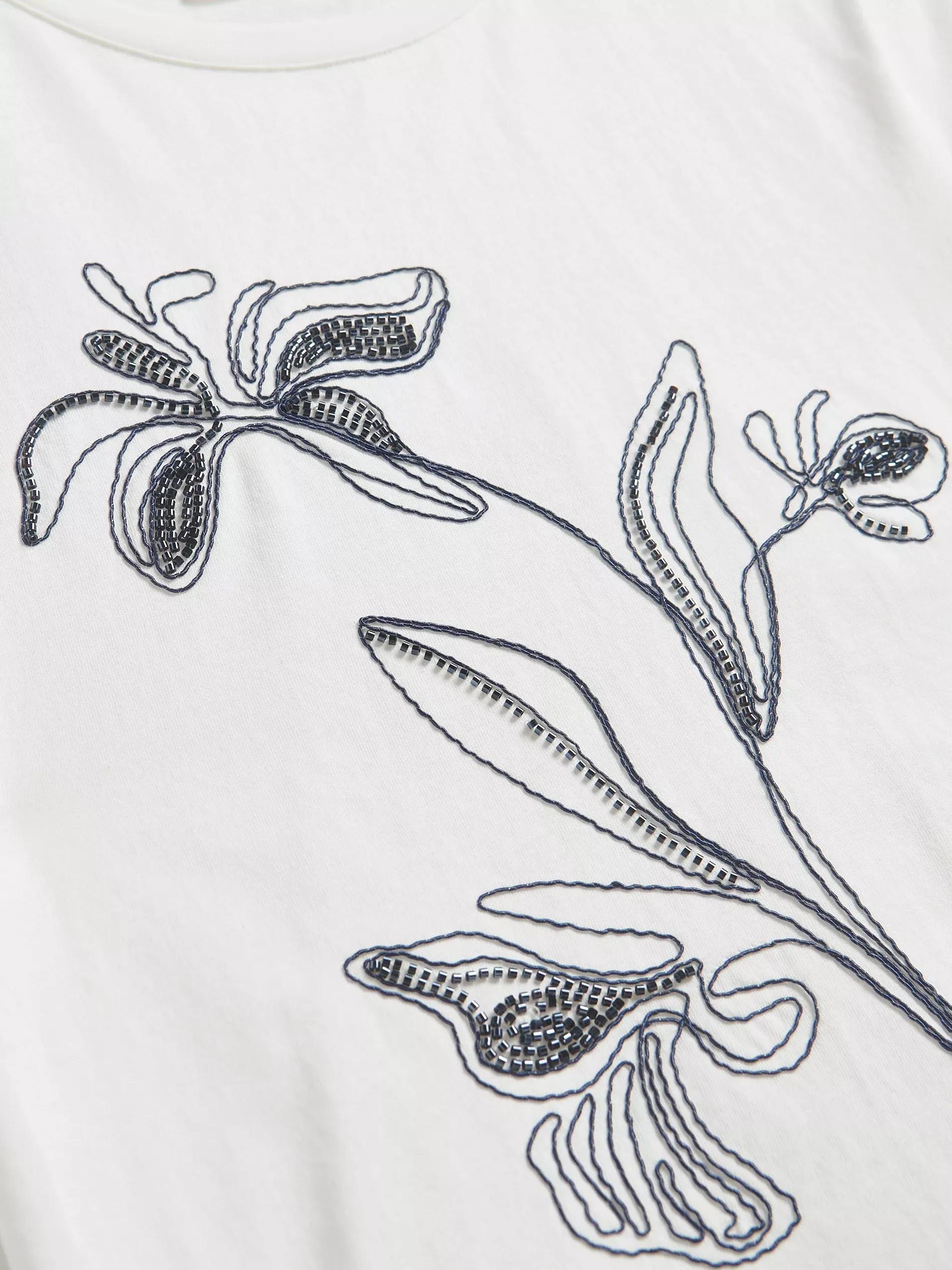 Cream T-Shirt With Embroidered Pattern, , large image number 5