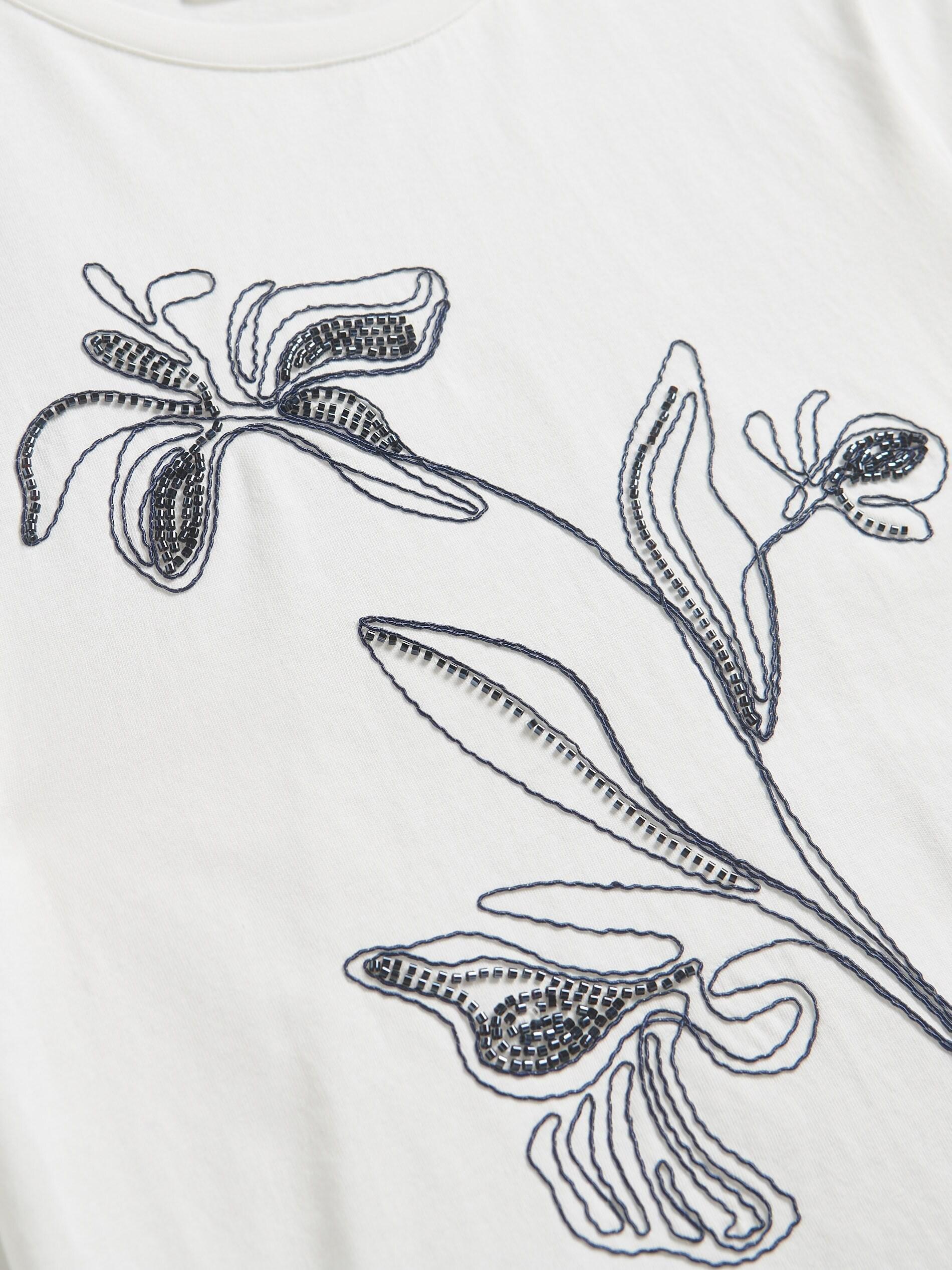 Cream T-Shirt With Embroidered Pattern, Ivory, large image number 5