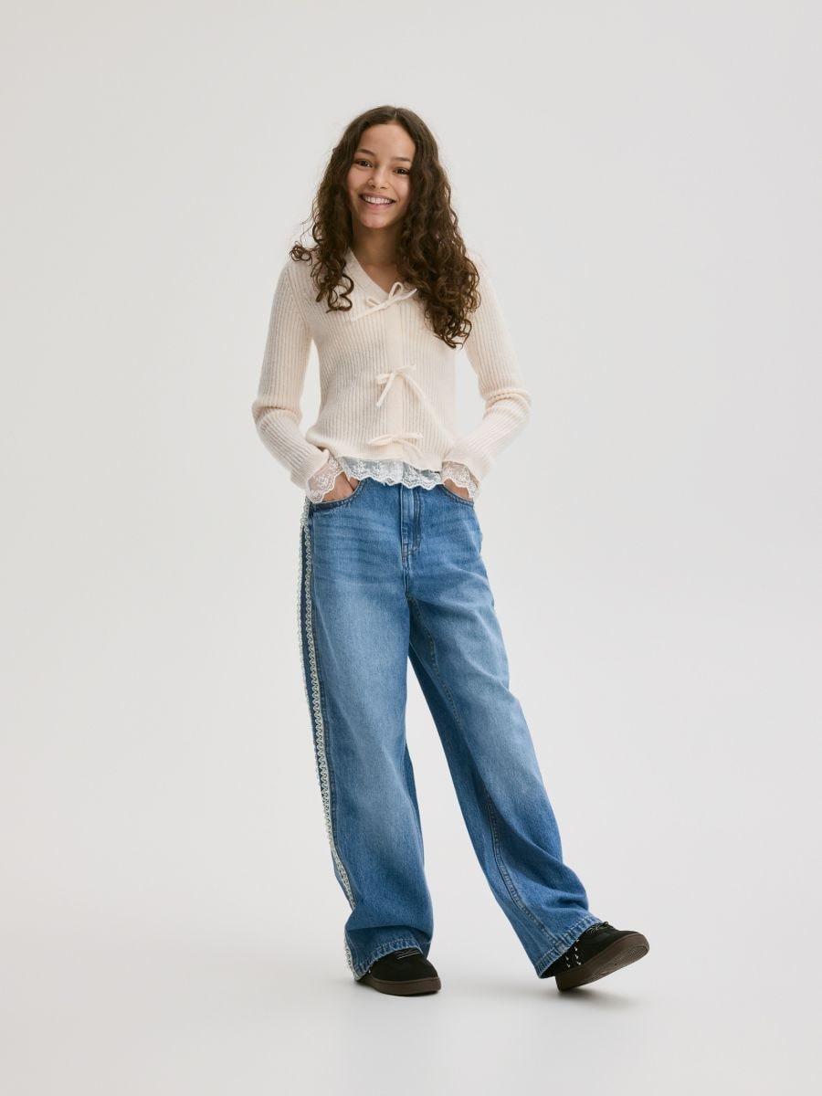 Blue Straight Jeans With Side Stripes, Blue, large image number 0