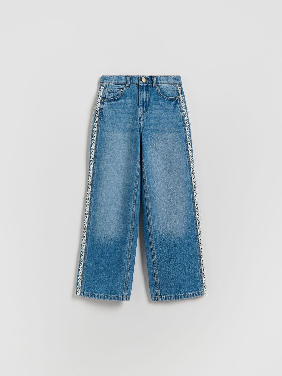 Blue Straight Jeans With Side Stripes, Blue, large image number 1
