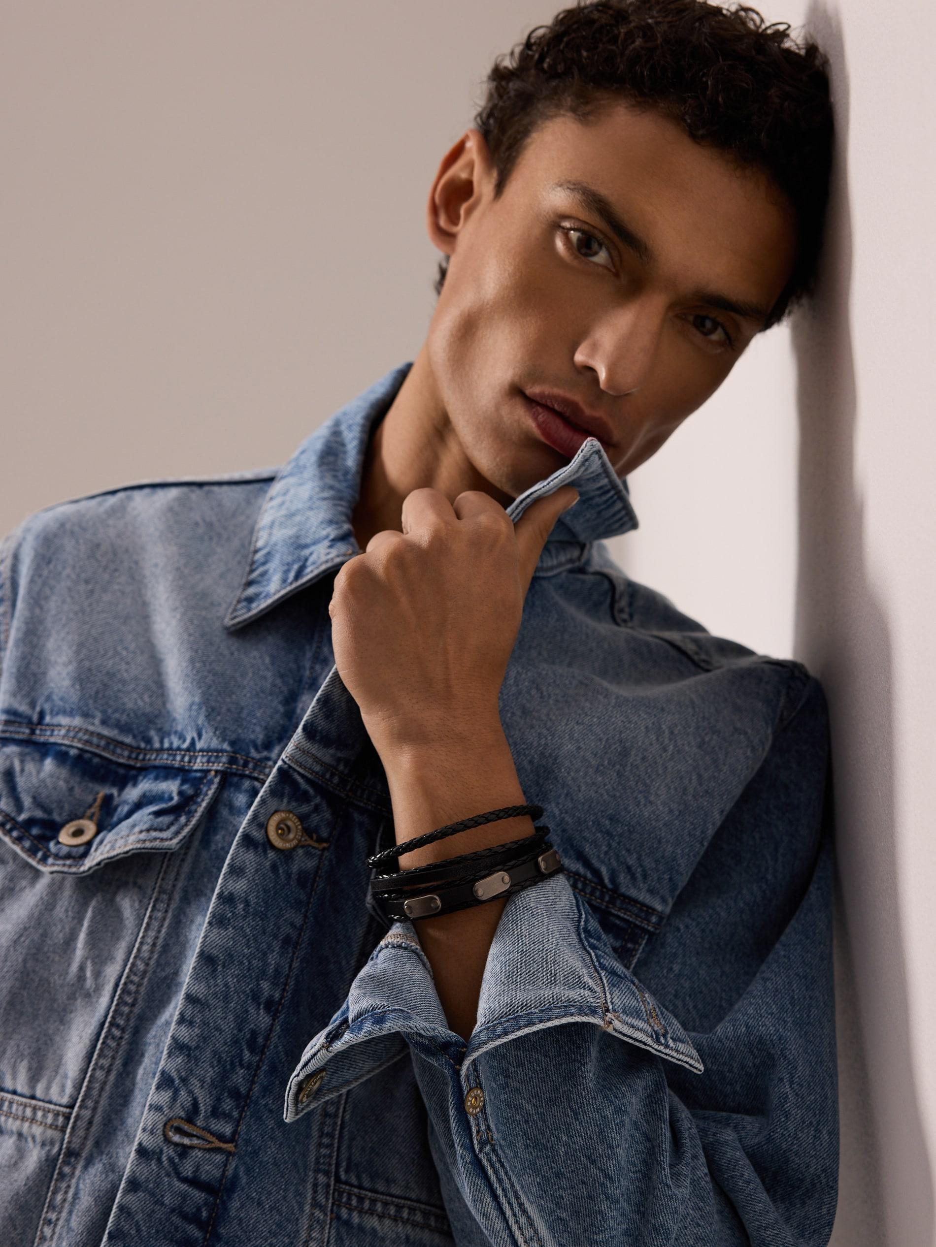 Black Set Of Bracelets, Black, medium