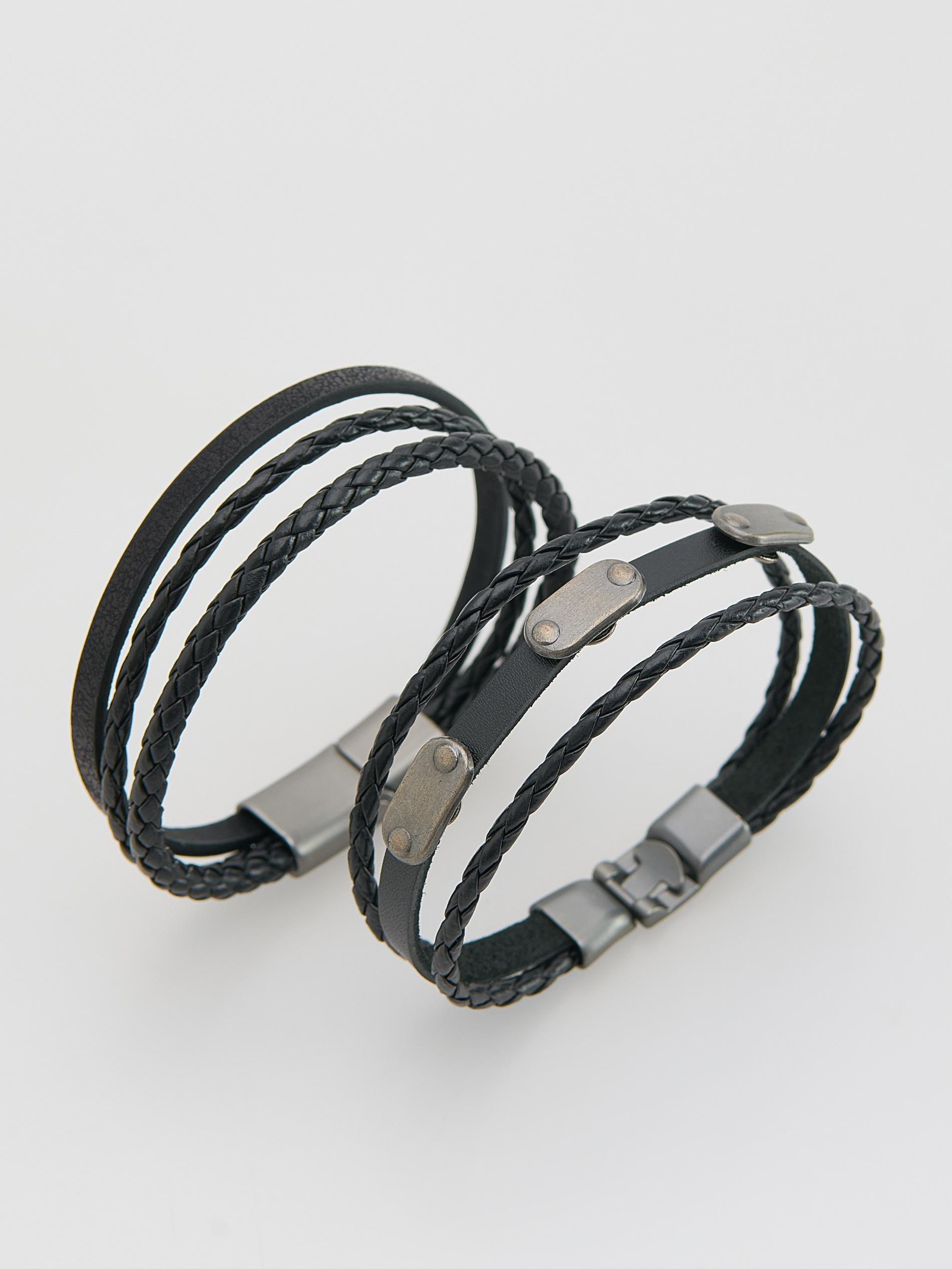 Black Set Of Bracelets, Black, medium