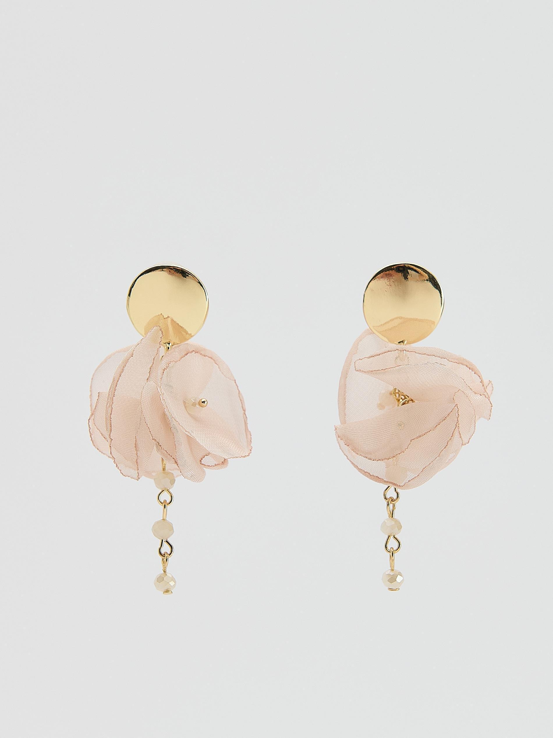 Beige Hoop Earrings With Beads And Pendants, Ivory, large image number 0