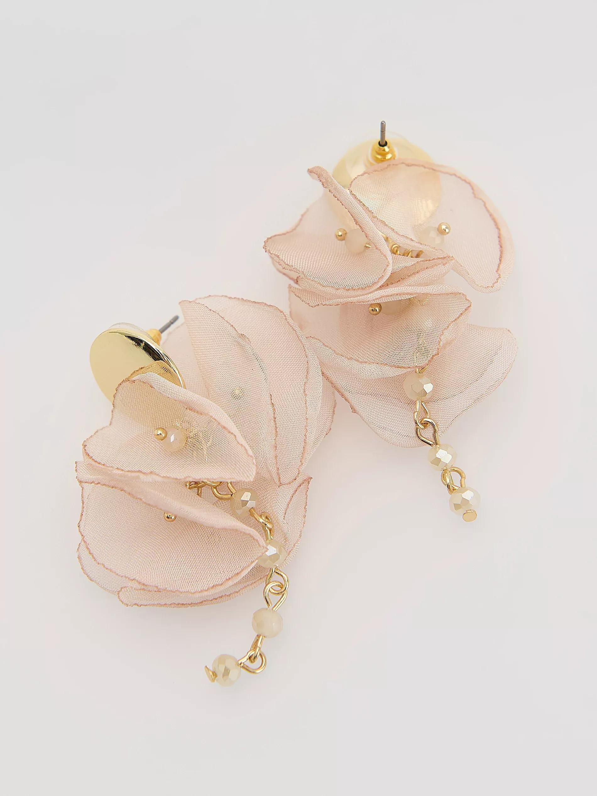 Beige Hoop Earrings With Beads And Pendants, Ivory, large image number 1