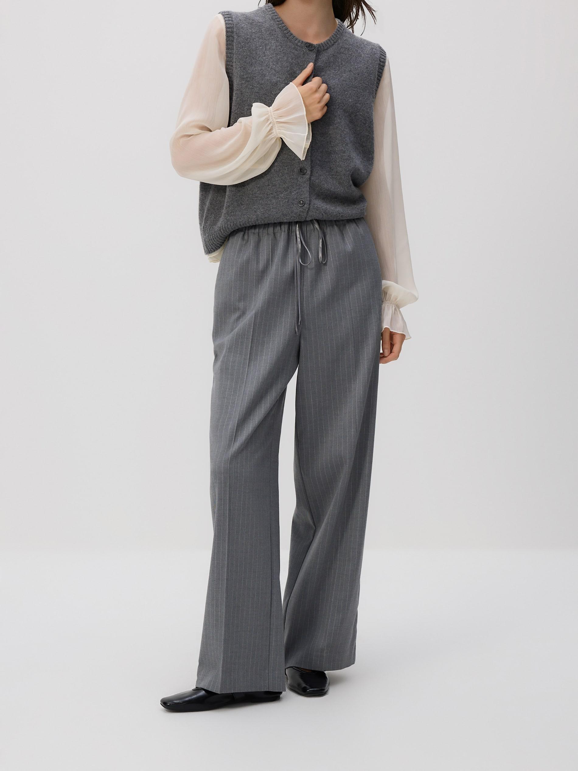 Grey Loose Rib Knit Trousers, Grey, large image number 0