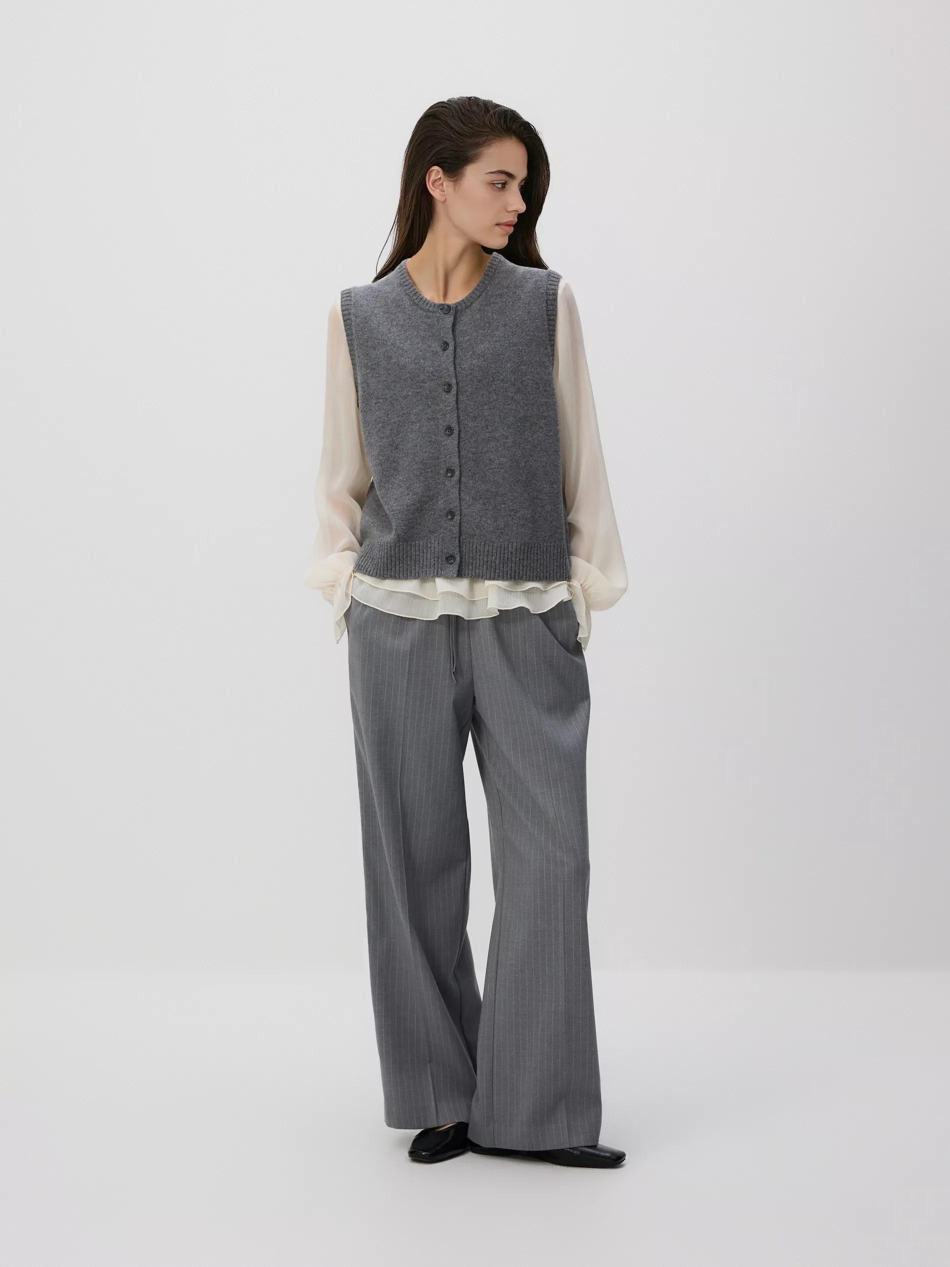 Grey Loose Rib Knit Trousers, Grey, large image number 1