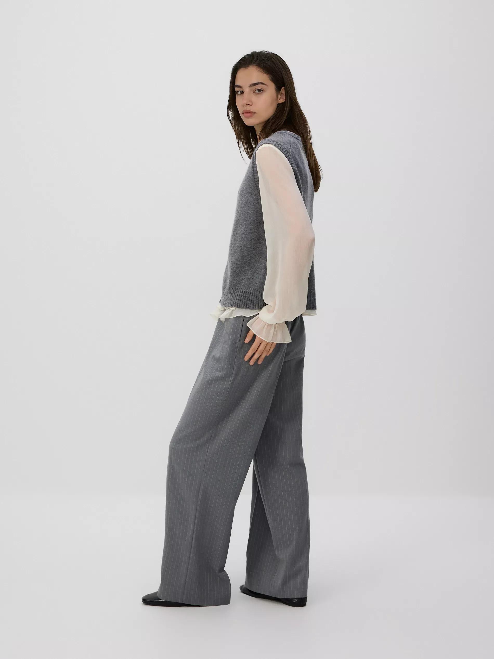 Grey Loose Rib Knit Trousers, Grey, large image number 2