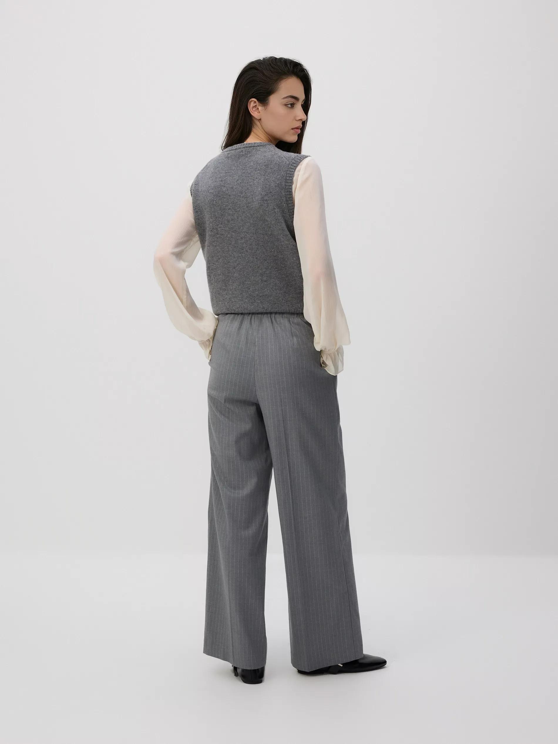 Grey Loose Rib Knit Trousers, Grey, large image number 3