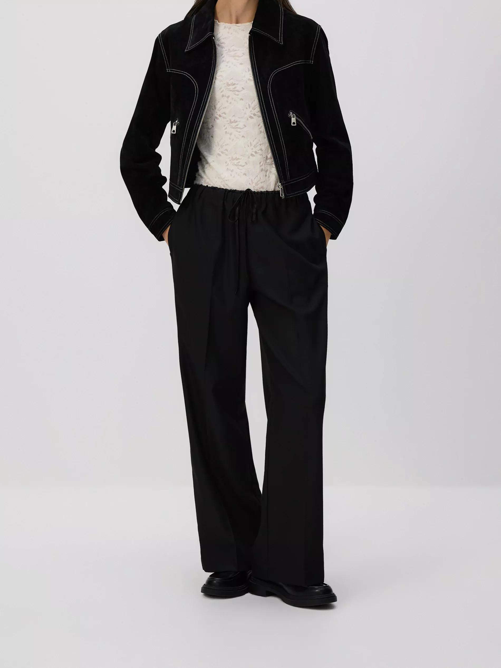 Black Loose Rib Knit Trousers, Black, large image number 1