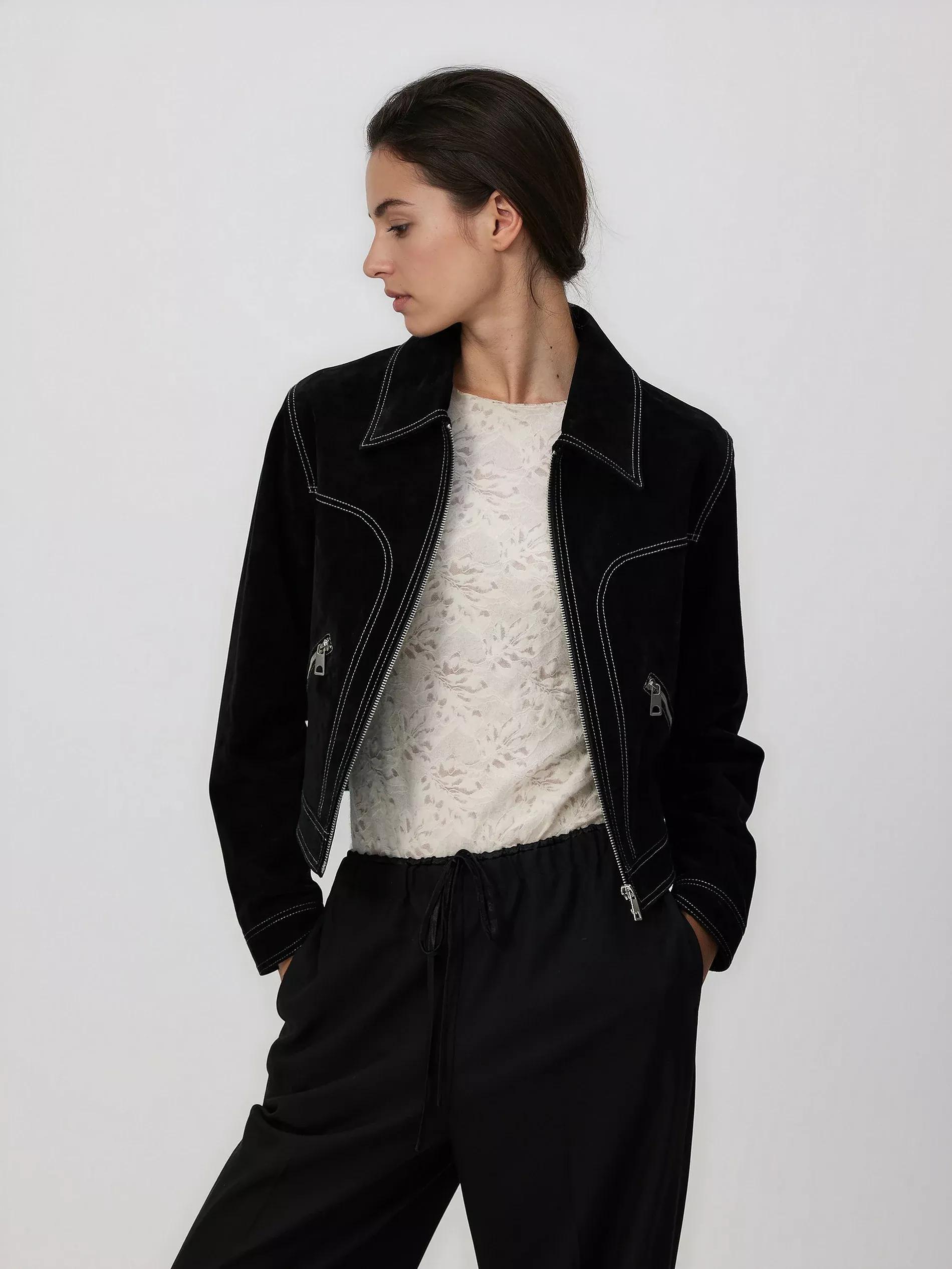 Black Loose Rib Knit Trousers, Black, large image number 2