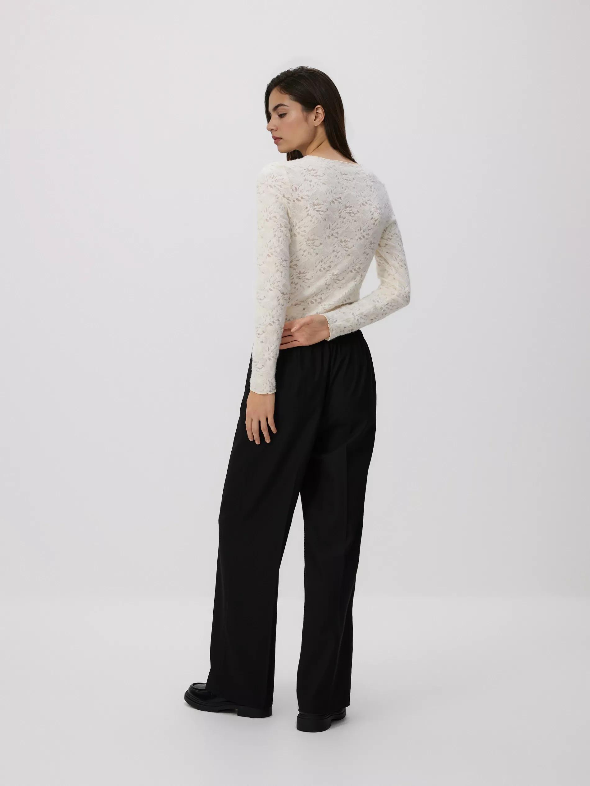Black Loose Rib Knit Trousers, Black, large image number 3