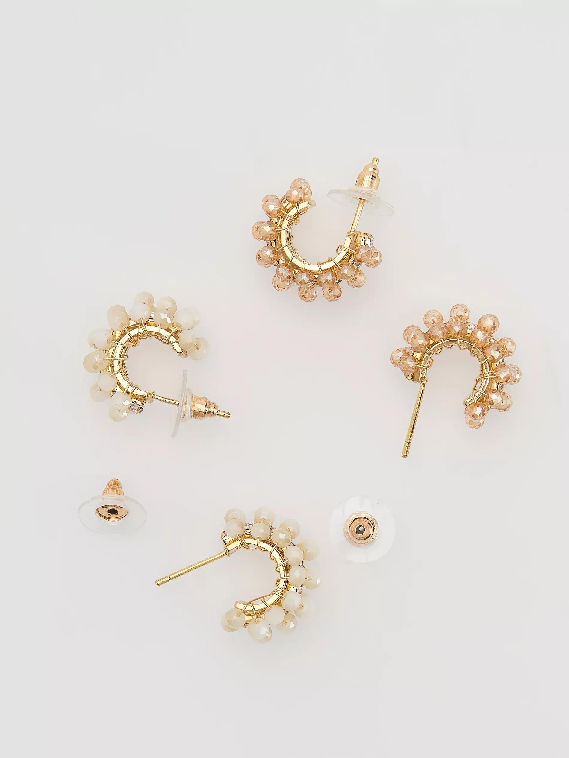 Multicolour Set: Earrings With Beads Detailing, Multicolor, medium