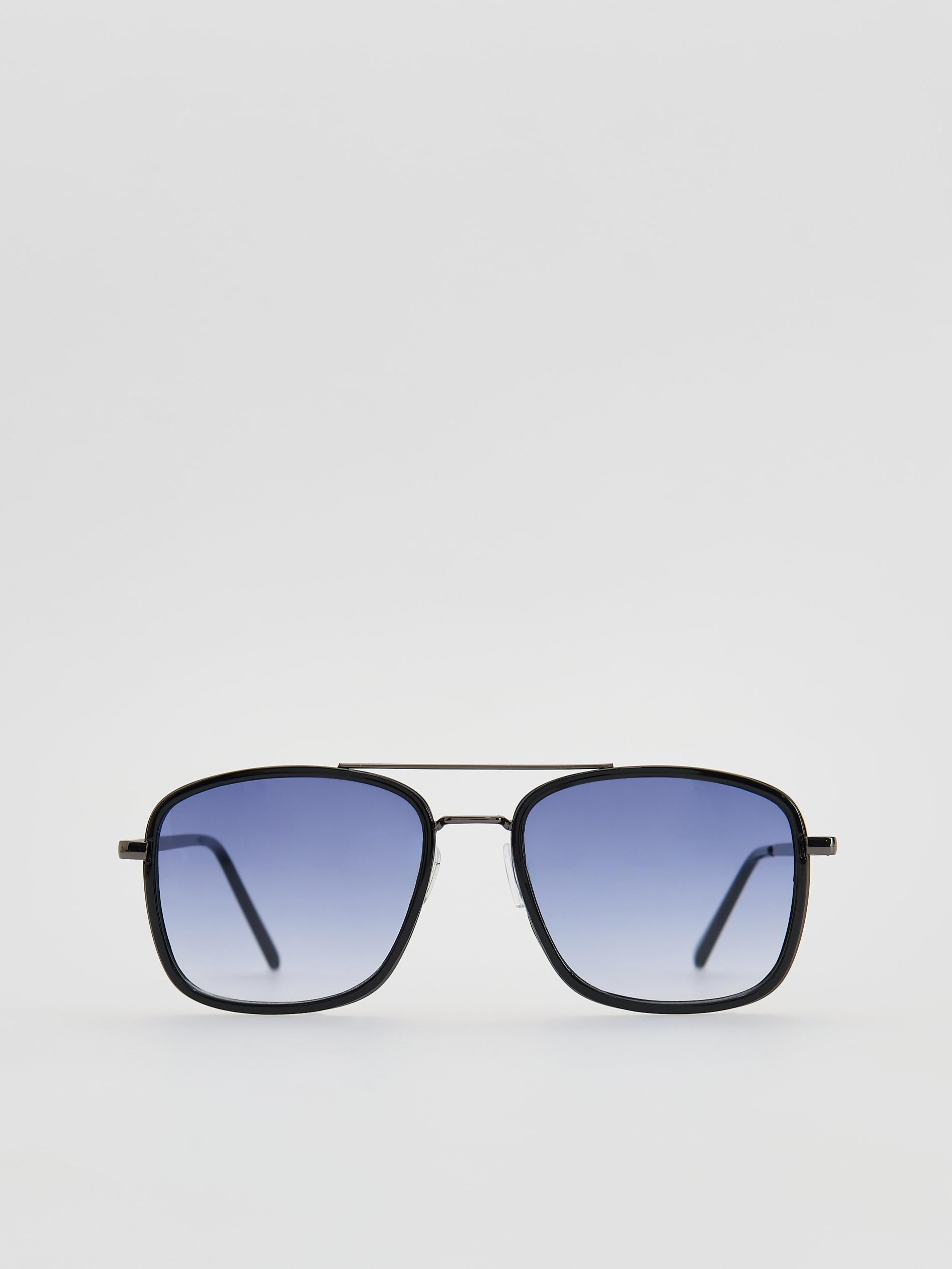 Black Aviator Sunglasses, Black, medium