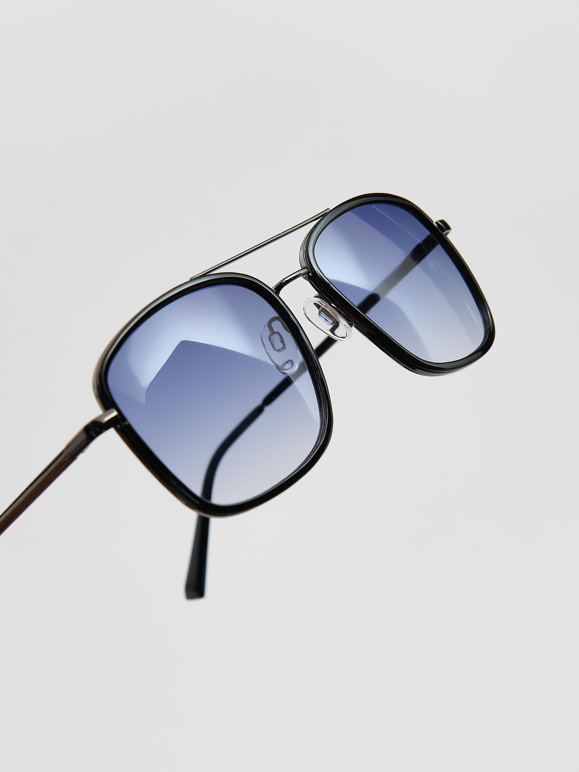 Black Aviator Sunglasses, Black, medium