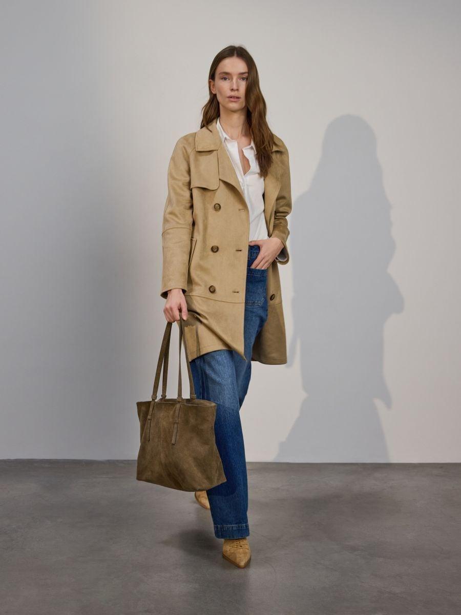 Brown Suede Shopper Bag, Brown, large image number 1